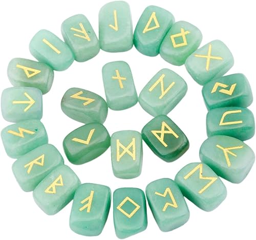 rockcloud Juego de piedras de runa de aventurina verde grabadas con letras grabadas para cristales de Wicca, curación de chakras, reiki