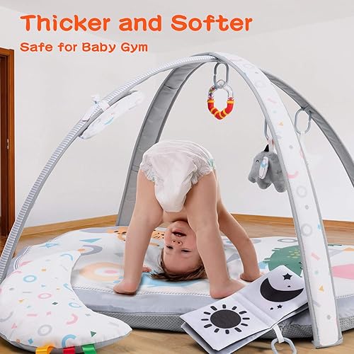 Miniatura 3 de Lupantte Tapete de gimnasio 7 en 1 para bebé con 2 fundas lavables, tapete de actividad infantil con 6 juguetes sensoriales para desarrollo visual,