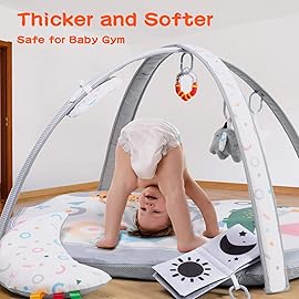 Lupantte 7-in-1 Baby Play Gym Mat with 2 Washable Covers, Infant Activity Mat with 6 Sensory Toys for Visual, Hearing & Cognitive Development, Thick Non-Slip Playmat for Babies & Toddlers