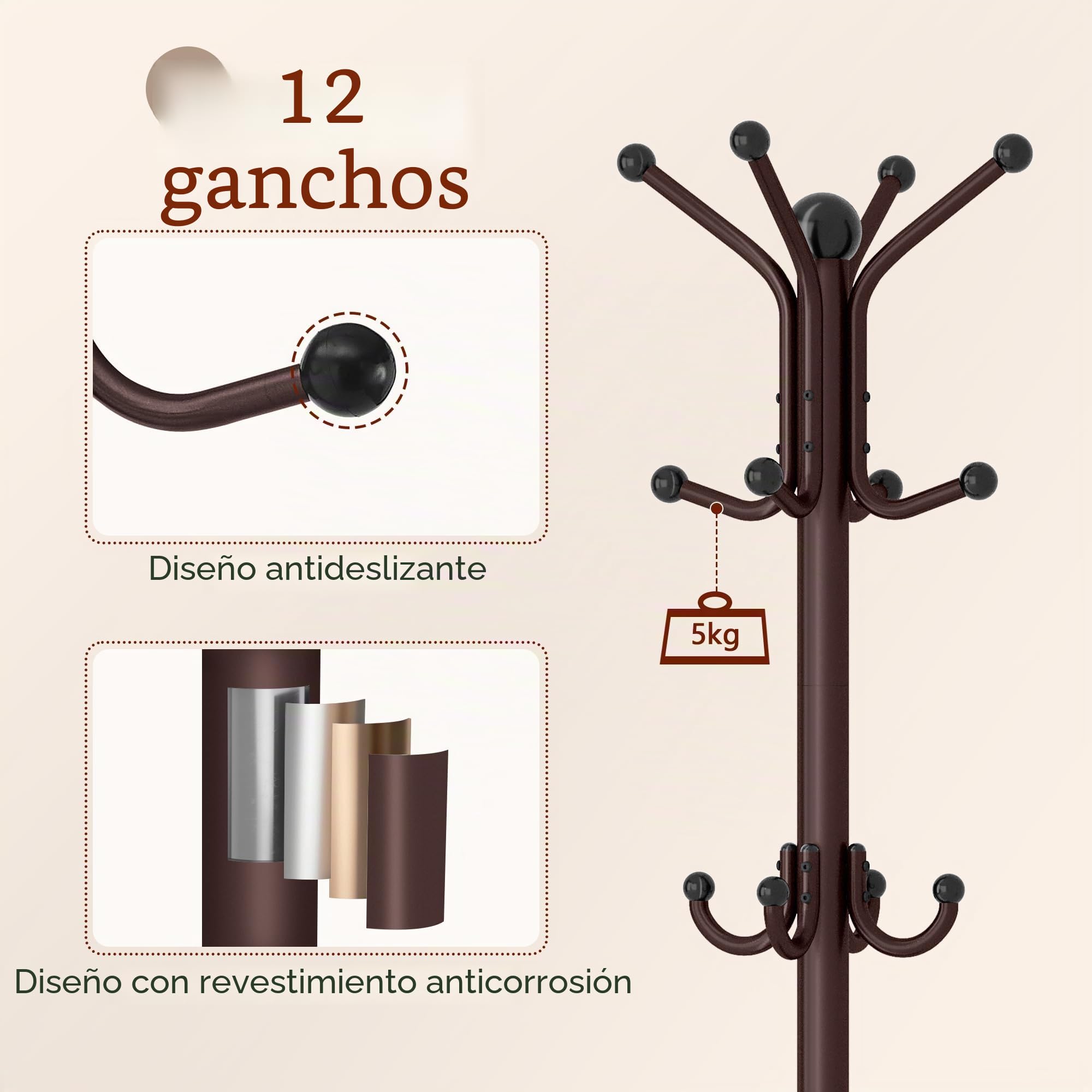 FAVOOSTY Perchero de Pie con Paragüero, Perchero con 12 Ganchos, Sala de Estar 185 cm de Alto, Perchero de Pie, para Salón, Dormitorio