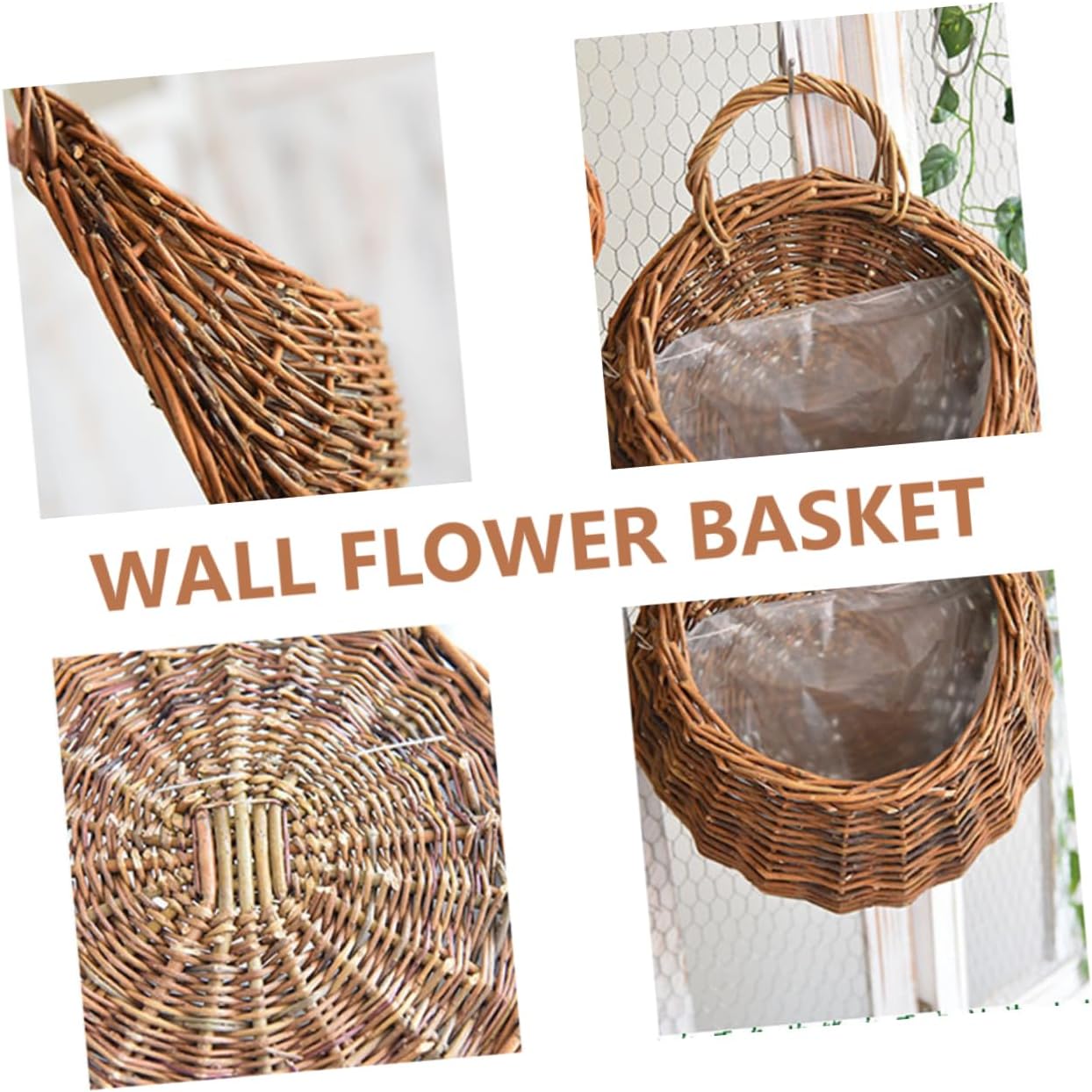 2pcs Handmade Rattan Wall Flower Basket Hanging Flower Pot Decorative Willow Wall Baskets for Balcony