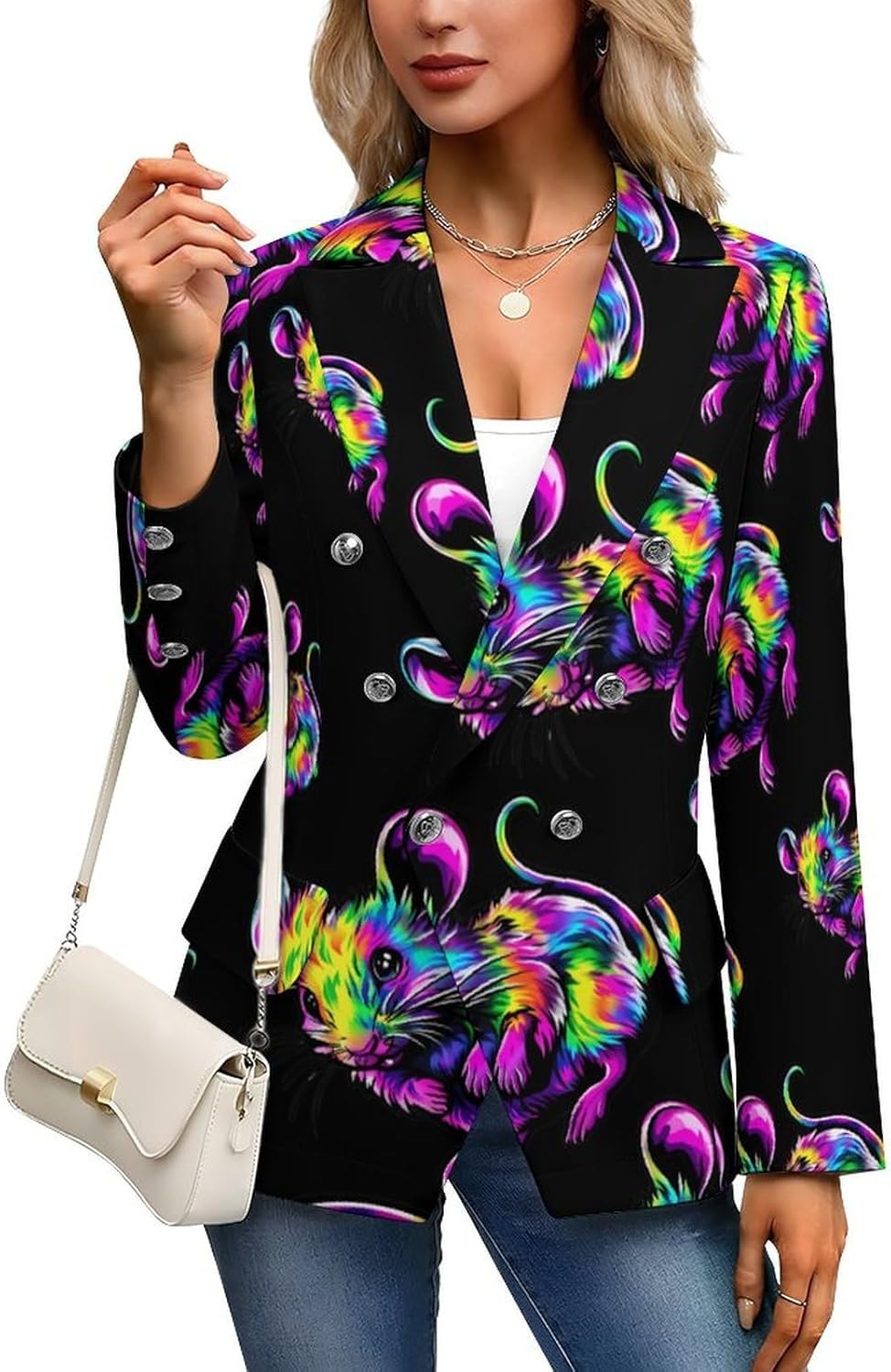 Tie-Dyed Rat Women's Blazer Long Sleeve Suits Business Casual Blazers Jackets Lapel Open Front Suit