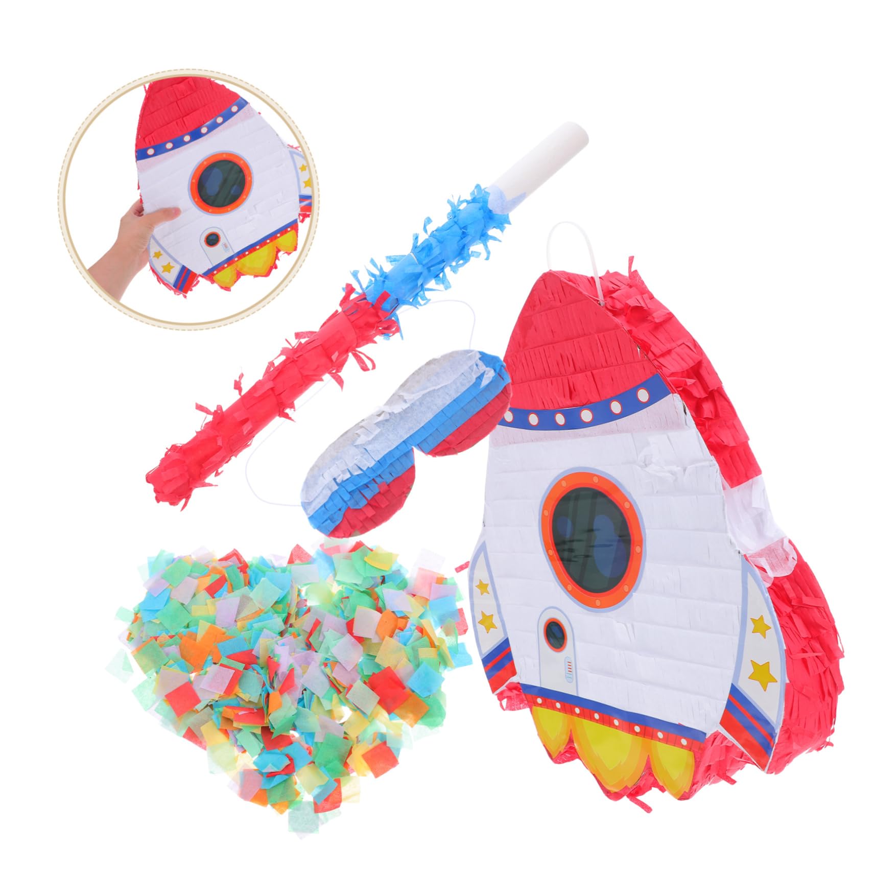 ibasenice Piñata Cohete para Fiesta de Cumpleaños Infantil con Confeti y Palito para Vendar los Ojos Artículos para Fiestas y Decoración de Piñata de Juguete para Decoraciones de Cumpleaños