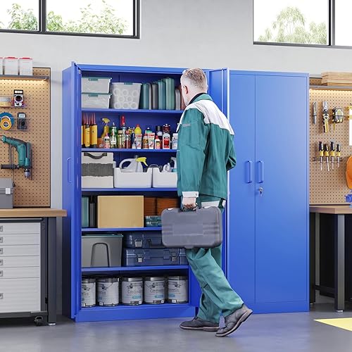 Vista 21 de Letaya - Armarios de almacenamiento de metal con puerta de cerradura, armarios de garaje de acero con 5 estantes ajustables para el hogar, oficina