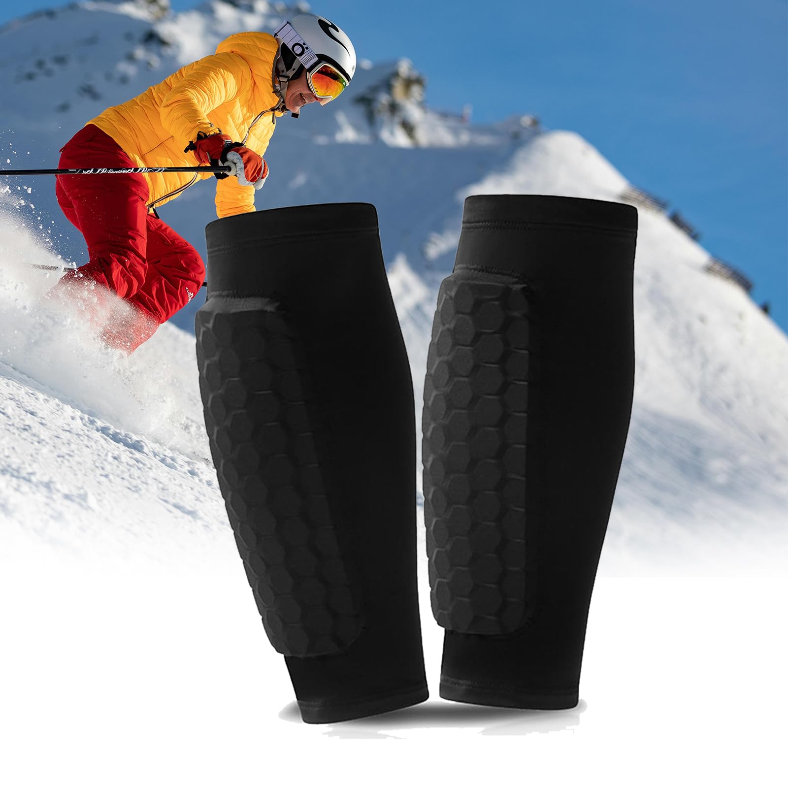 Ski Shin Guards Gel for Men/Women, Protective Sleeve Professional Crashproof Shin Guards, Breathable Elastic Gel Guard for Skiing, Legs Protection, Safety Gear for Sports