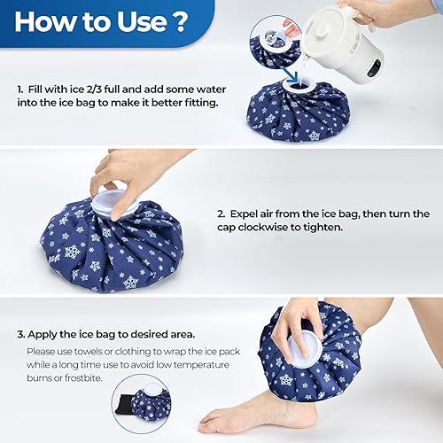 Miniatura 7 de Bolsas de hielo reutilizables para lesiones Ohuhu 3 paquetes de hielo frío, bolsa de hielo, agua caliente, terapia fría y caliente, alivio del dolor