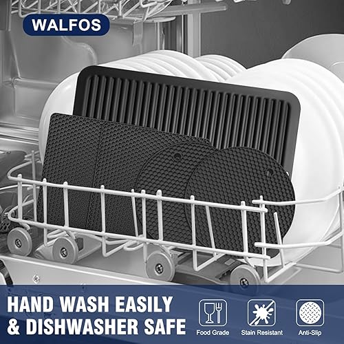 Miniatura 7 de Walfos Salvamanteles XXL de silicona de 16 pulgadas y salvamanteles redondos y cuadrados de 7 pulgadas, salvamanteles para ollas y sartenes