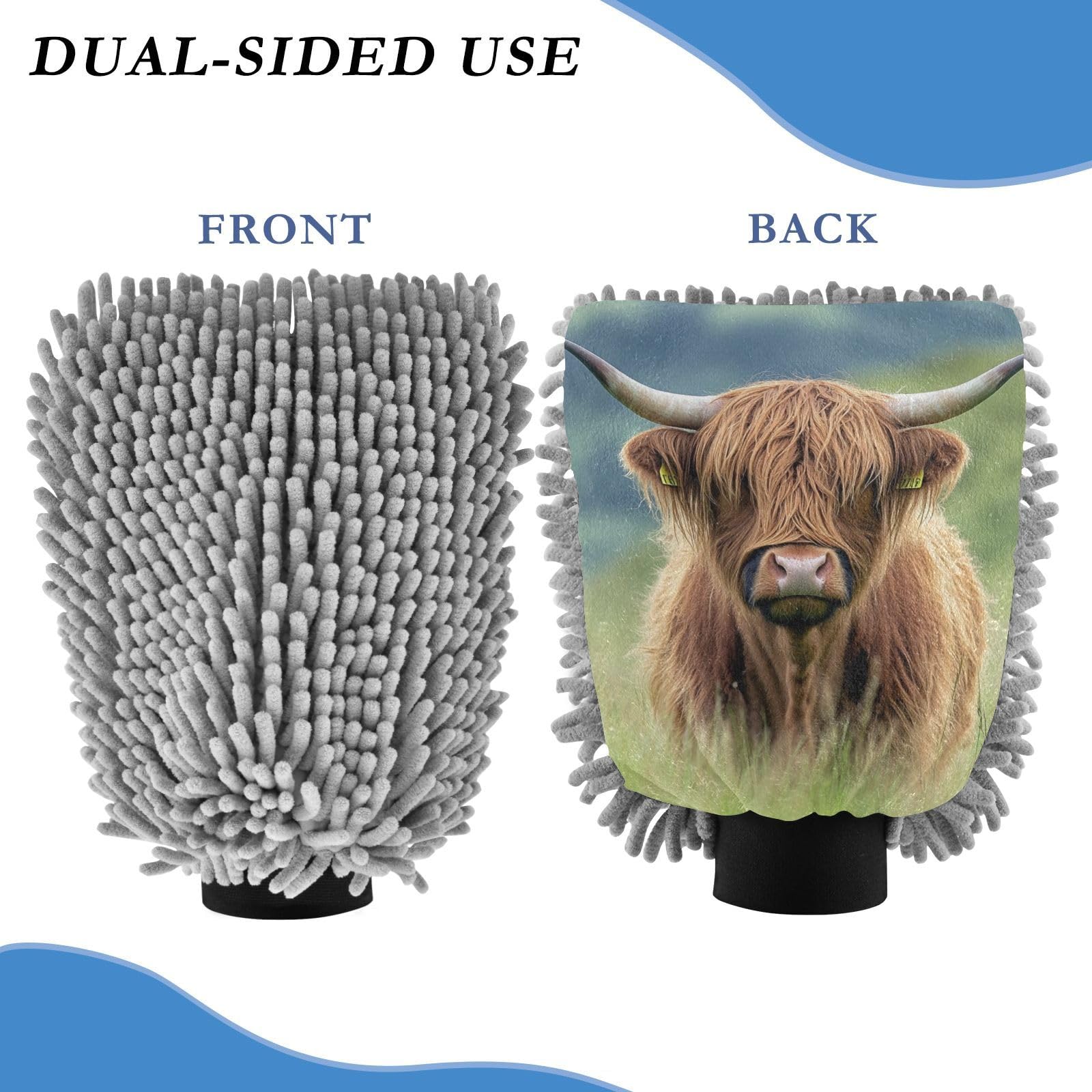 Hezely Cute Highland Car Wash Mitt, 2PK Scratch Free Lint-Free for Car Washing and Detailing