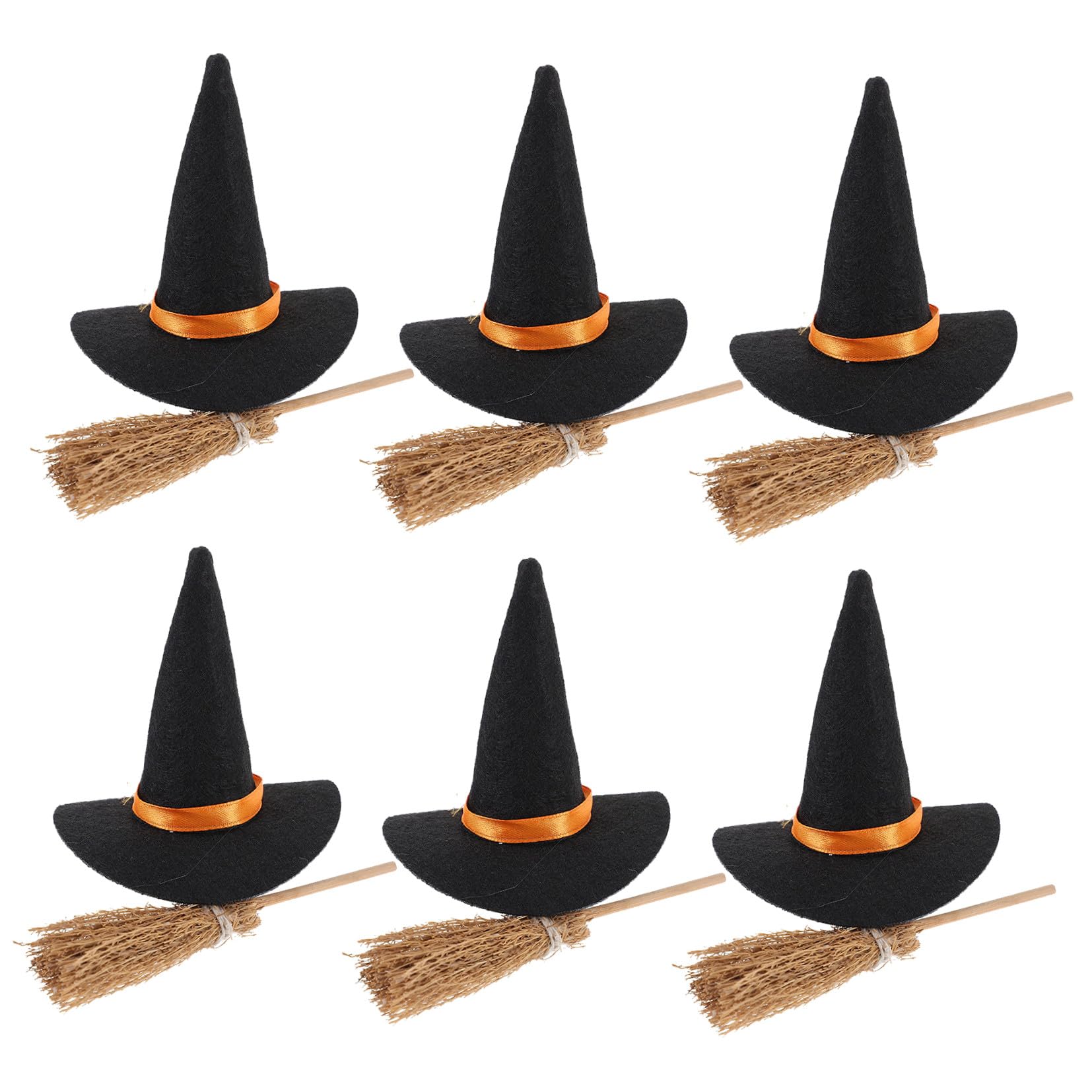 GARVALON Set da 12 Pezzi Mini Cappelli da Strega in Feltro e Piccole Scope in Legno per Decorazioni Halloween Fai da Te Accessori per Lavoretti Creativi e Feste a Tema