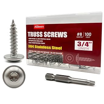 100 pcs #83/4" T20 Torx Head Wood Screws 304 Stainless Steel Self Tapping Truss Screws