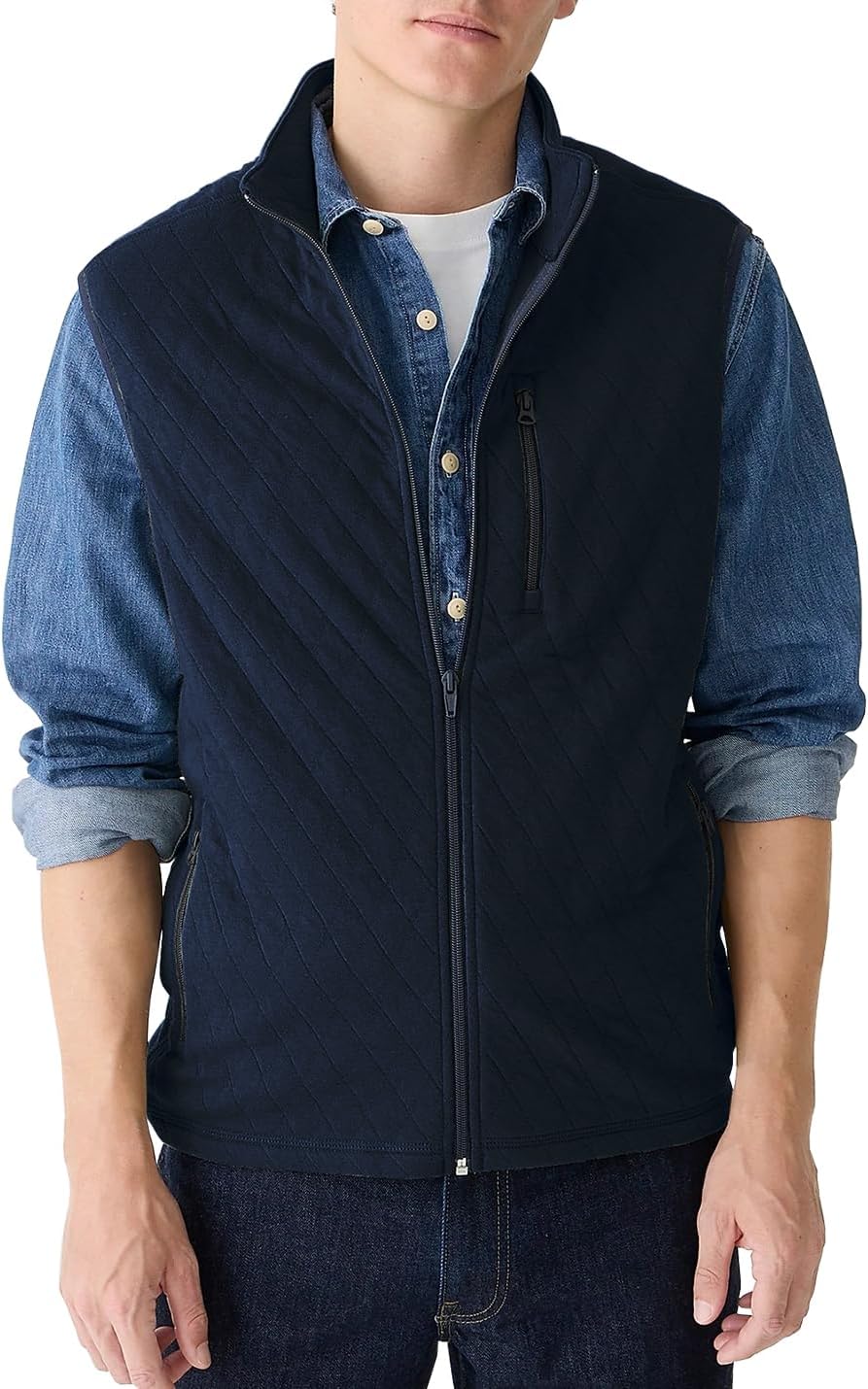 Locachy Men's Lightweight Fleece Vest Casual Full Zip Stand Collar Waistcoat Sleeveless Quilted Jacket Warm Outdoor Vest