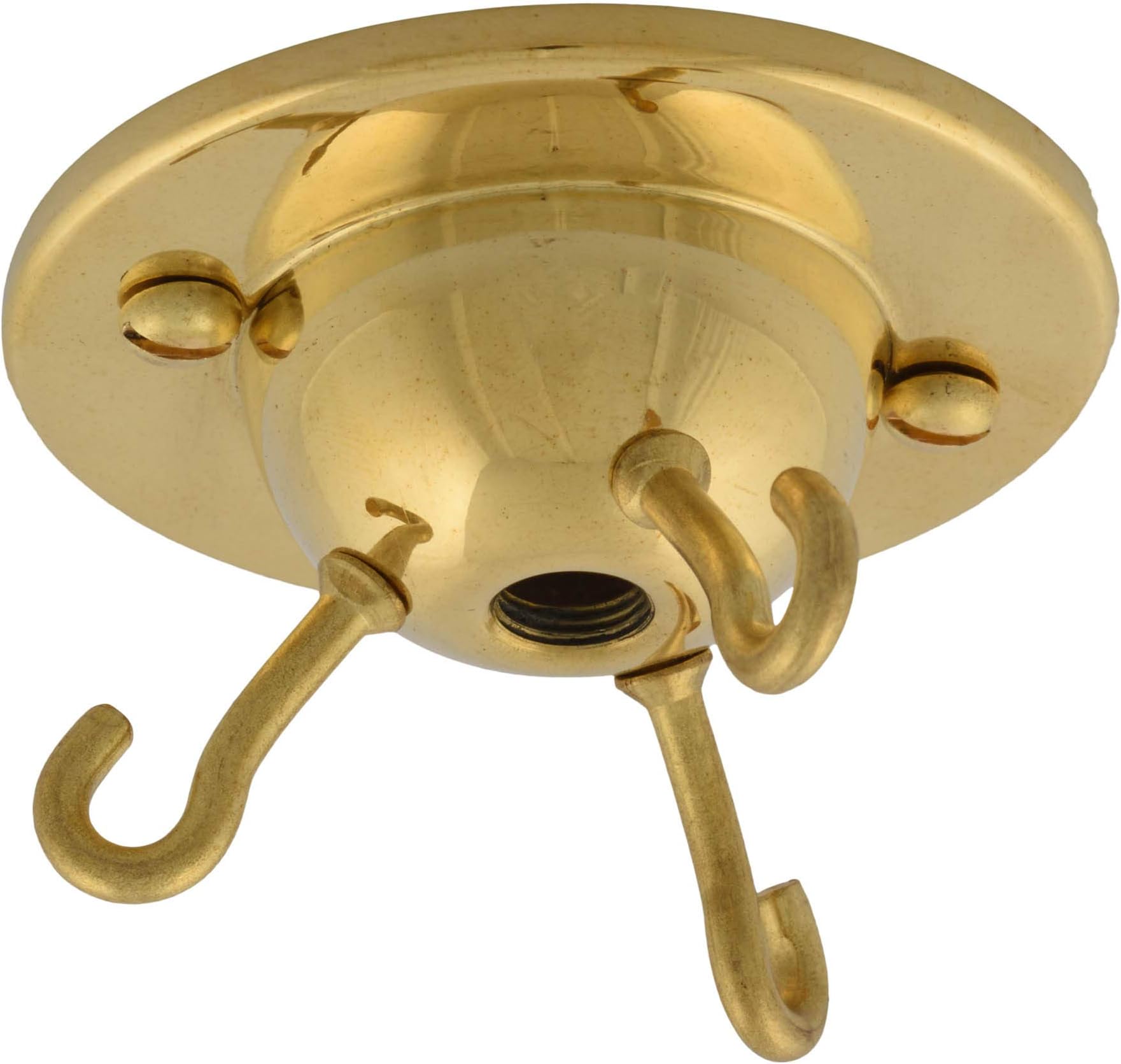 ElekTek Brass 3-Hook Ceiling Rose Plate for DIY Suspended Indoor Hanging Plants, Decorative Inverted 'Fly Catcher' Shades Without Wired Light Fittings