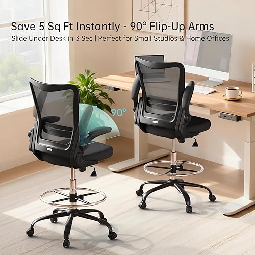 Miniatura 5 de Silla de dibujo, Silla de oficina alta para escritorio de pie, Silla de dibujo de oficina con anillo reposapiés, Silla de oficina alta con respaldo