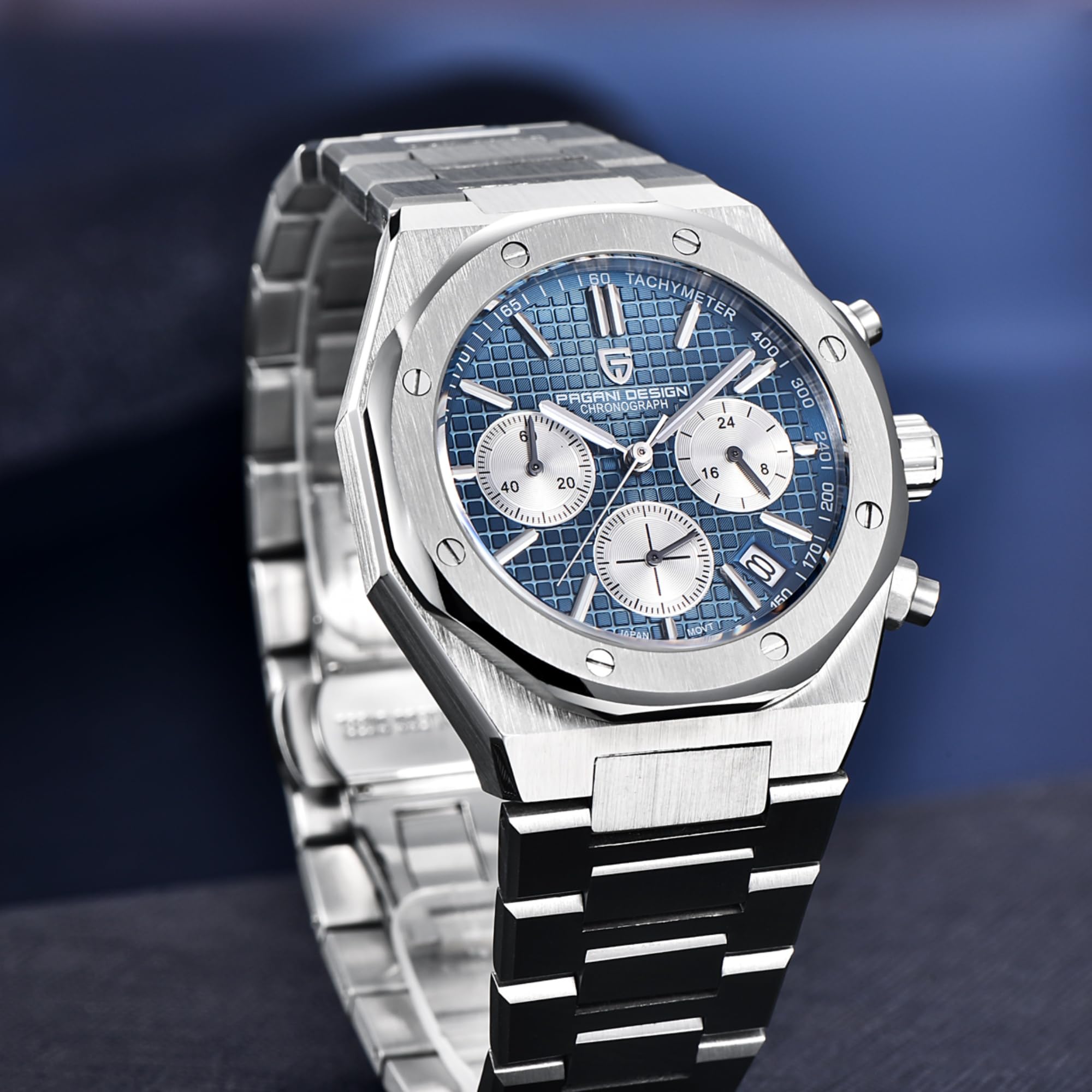 Pagani Design Herren Uhren Elegant Business Sports Quarzuhr Chronograph Armbanduhren Japan VK63 Saphirglas Wasserdicht 100M Analogue Edelstahl Mit
