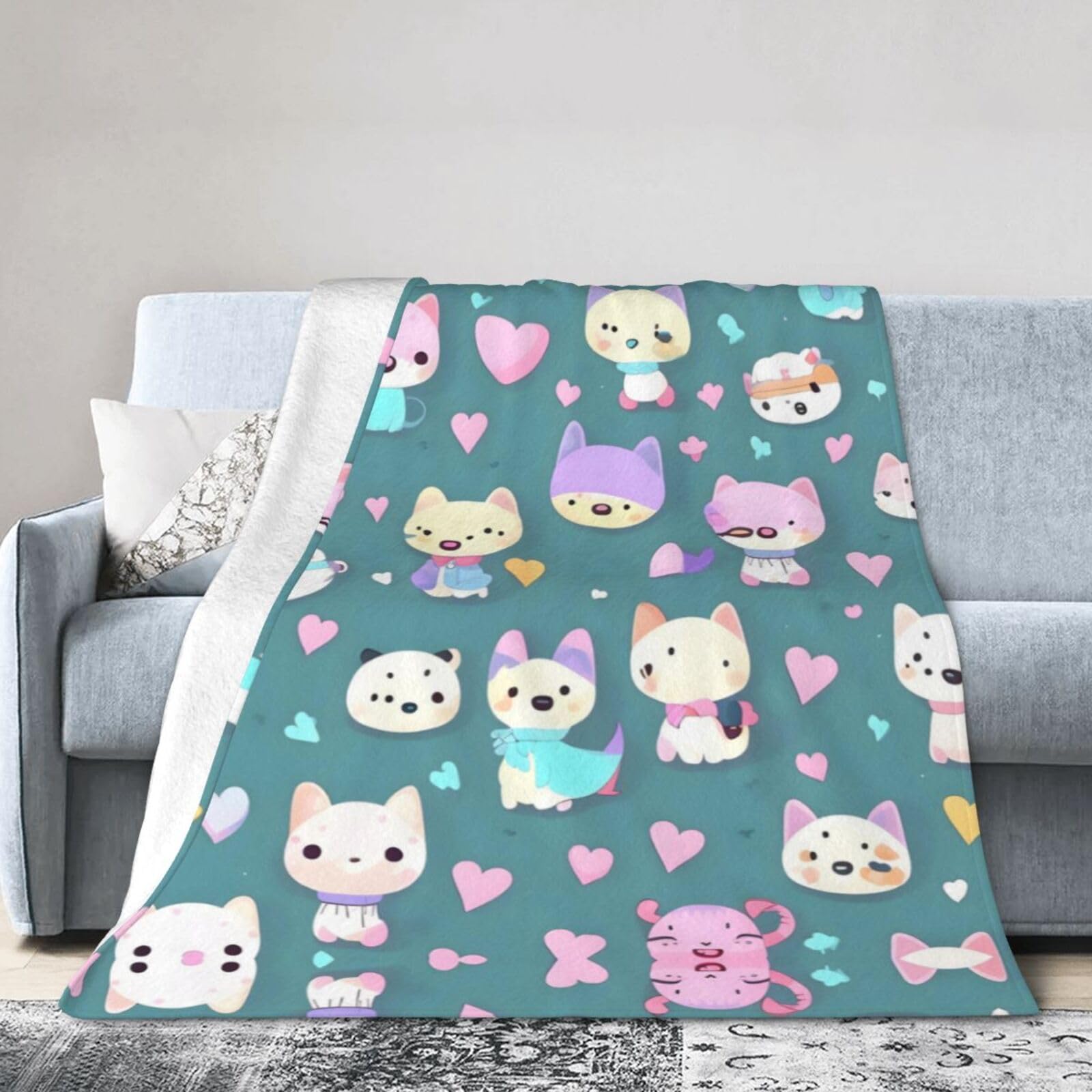 Cute Little Fox 60"x50" Fleece Blanket, Full Size, Super Soft, Suitable for Bed, Sofa, Camping, All Seasons