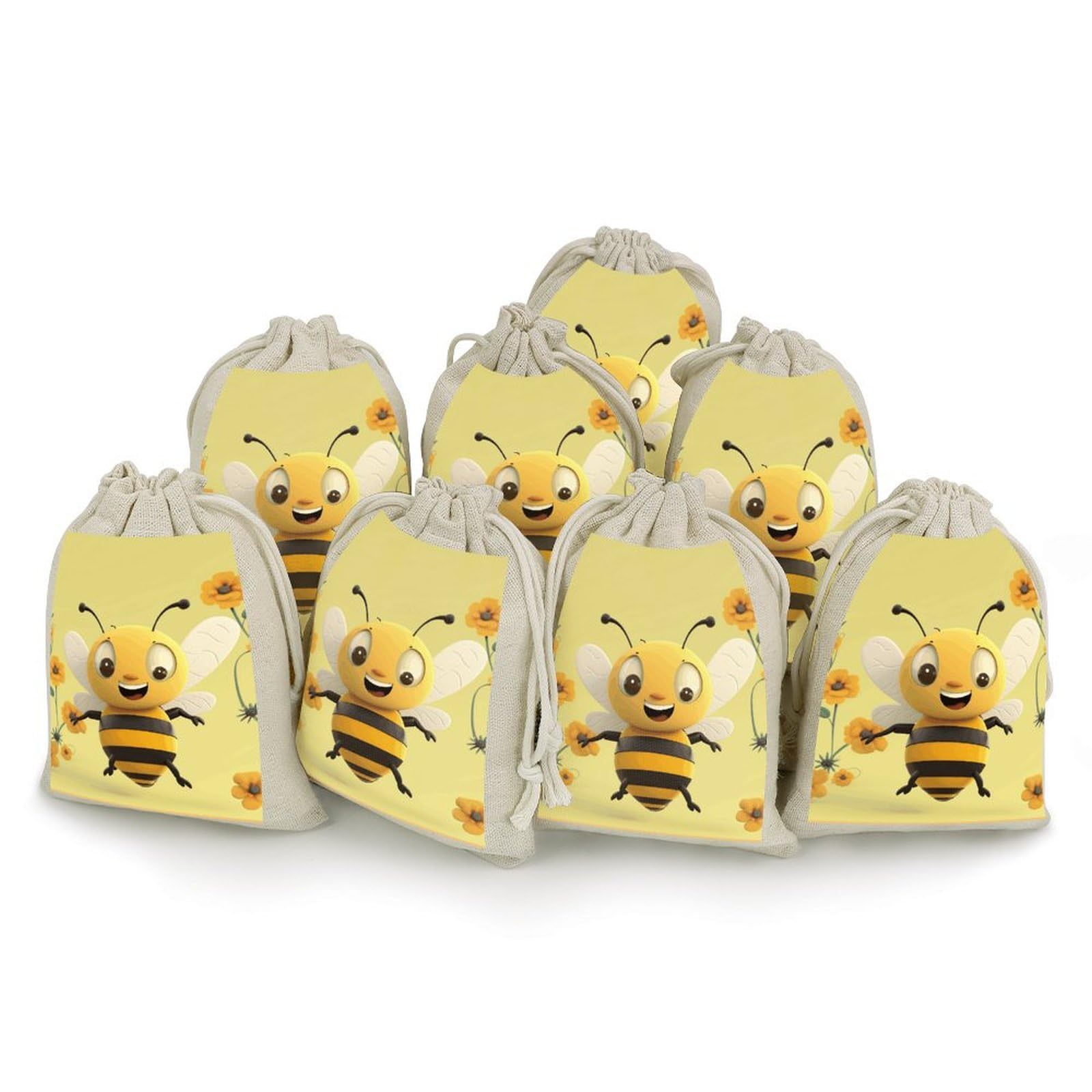 Pochettes cadeaux cordon lin Happy Bee fini le désordre en voyage avec ce lot de 8 sacs