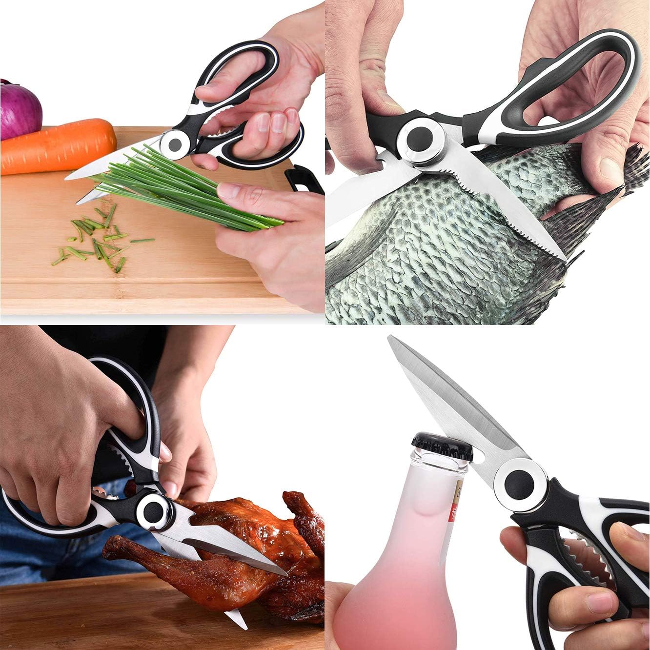 JSITON Ultra Sharp Premium Heavy Duty Kitchen Shears and Multi Purpose Scissors (Pack of 1,Black White)