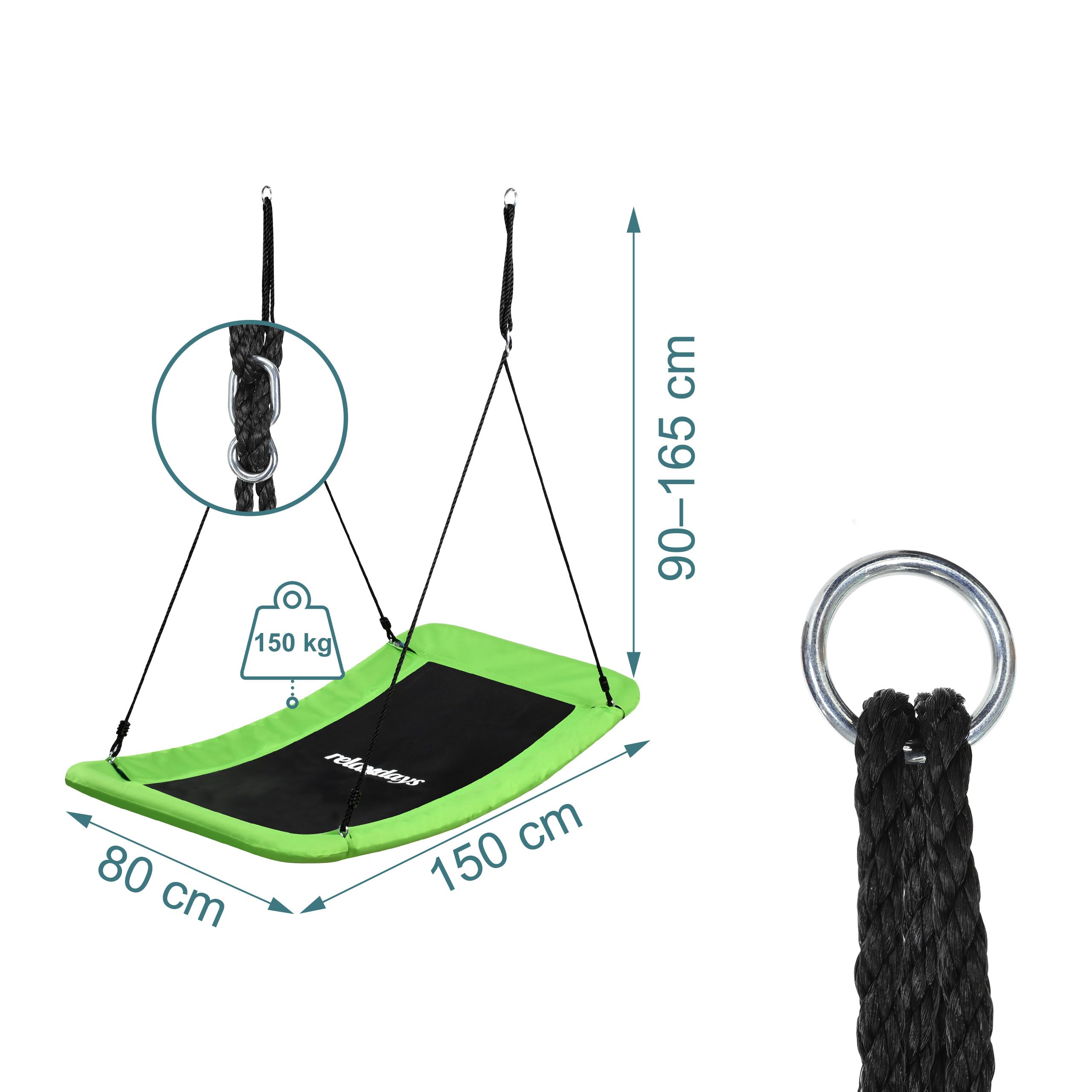 Relaxdays Balançoire-nid courbée pour Enfants et Adultes, 150 kg, Vert, 165 x 150 x 80 cm