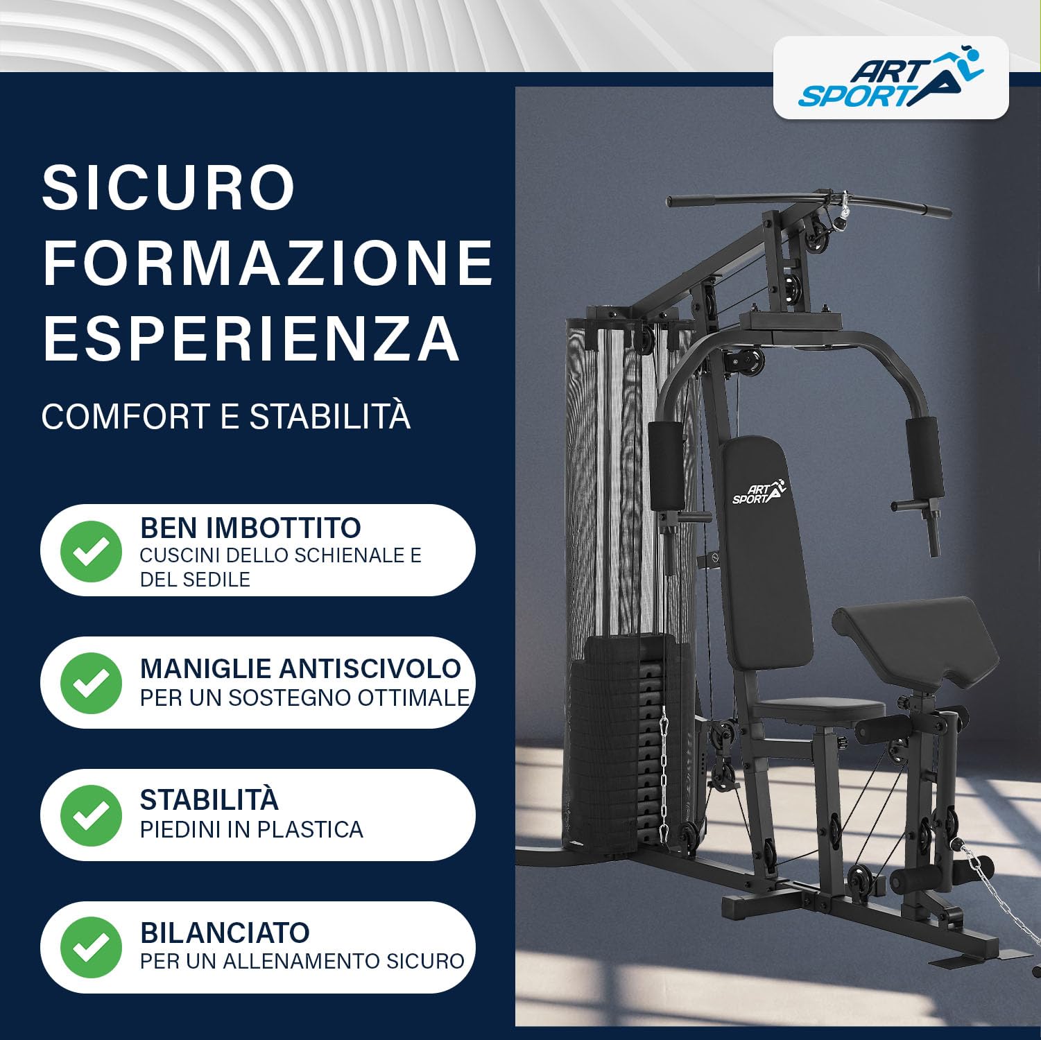 ArtSport Stazione Multifunzione ProfiGym 3000 con 14 Pesi, 77 kg - Bicipiti, Lat Machine, Butterfly, Pressa Petto & Gambe - Home Gym - Nero
