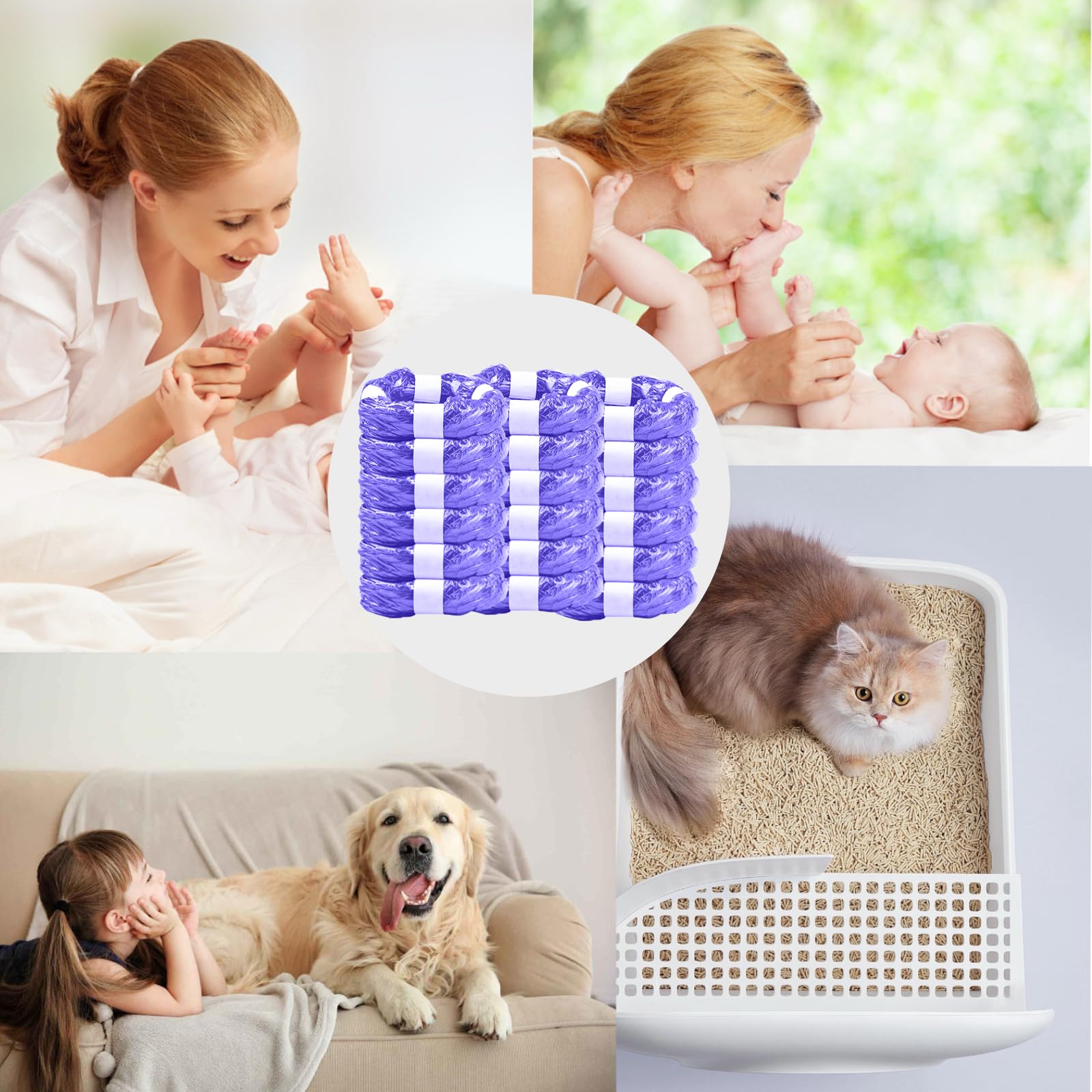 Lot de 18 Recharge Poubelle à Couches, 4,5M Sac Poubelle Couche Grande Capacité Étendu Épaissi Recharge, Bebe Recharge Sac Poubelle Couche Compatible avec Tommee Tippee, Angelcare(Violet)