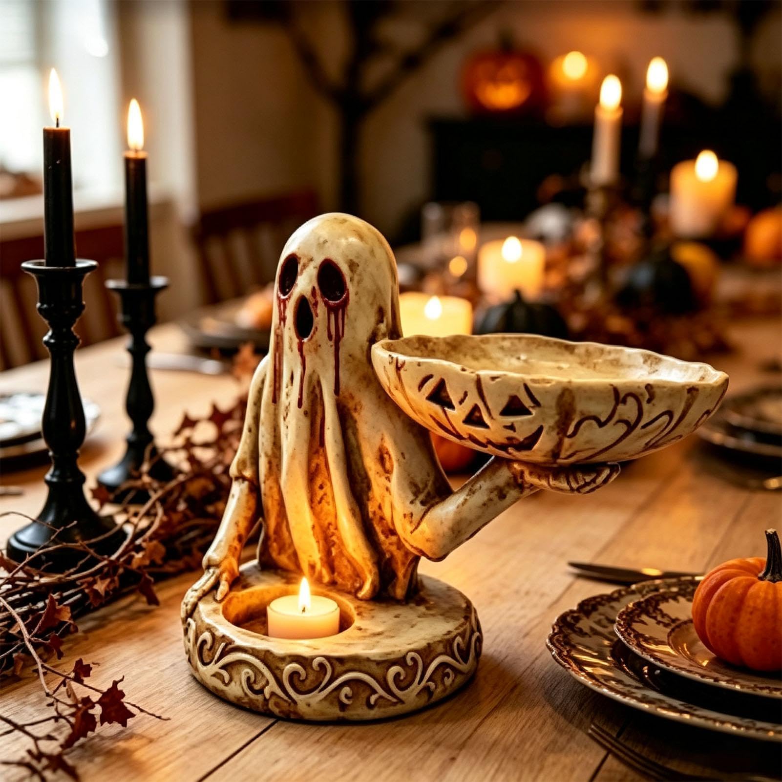Portavelas de Halloween con forma de fantasma, centro de mesa con forma de