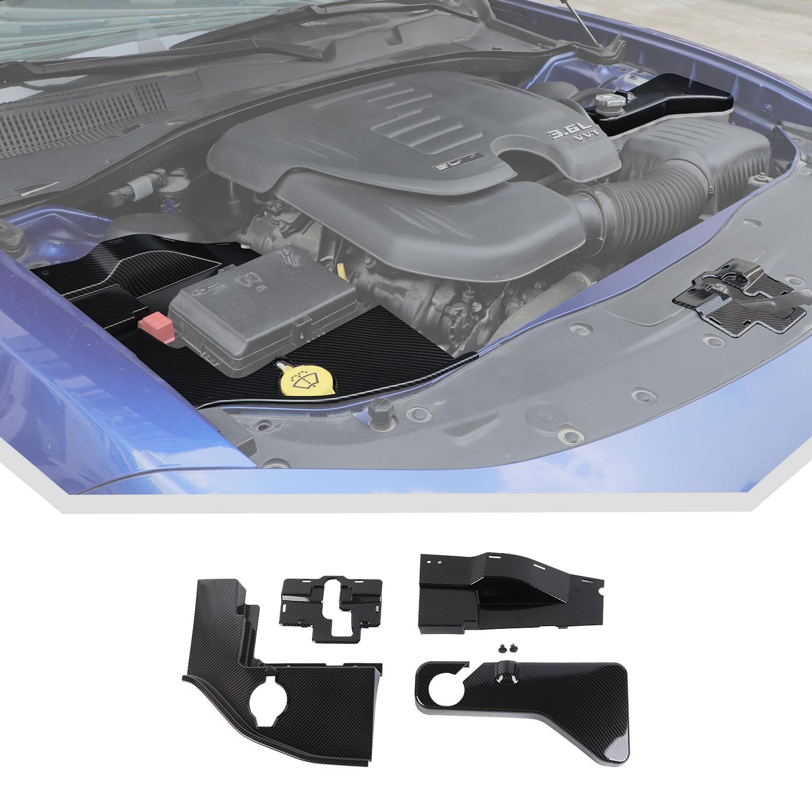 JeCar Kit de cubierta antipolvo de fibra de carbono para refrigerante del parabrisas para Dodge Charger 2011-2023, accesorios interiores