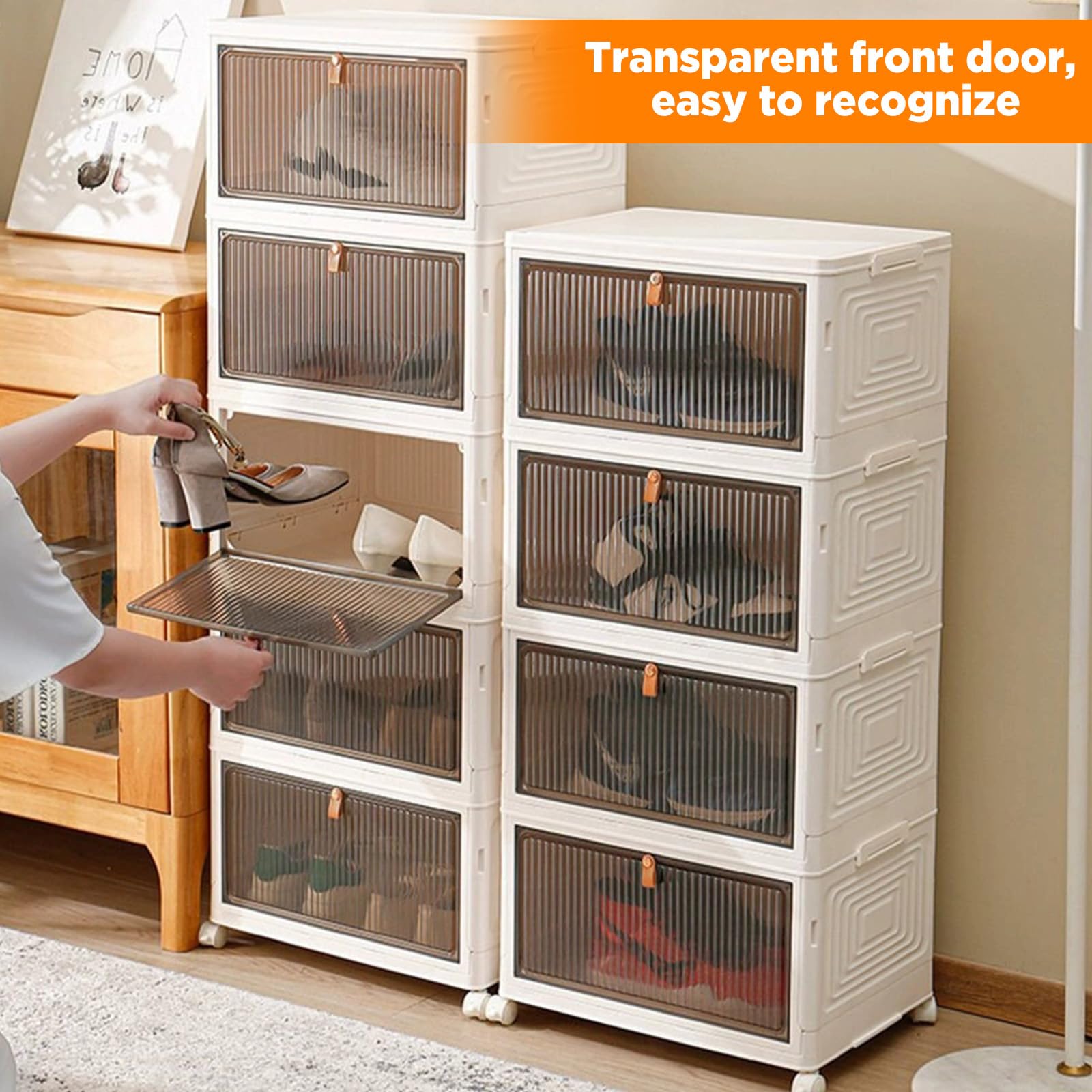Staubdichte Aufbewahrungsbox, Kunststoff Nachttisch auf Rollen, weißer Schrank für Kleidung/Schuhe Aufbewahrung von Büchern/Spielzeug/Snacks Organizer (4 Etagen)
