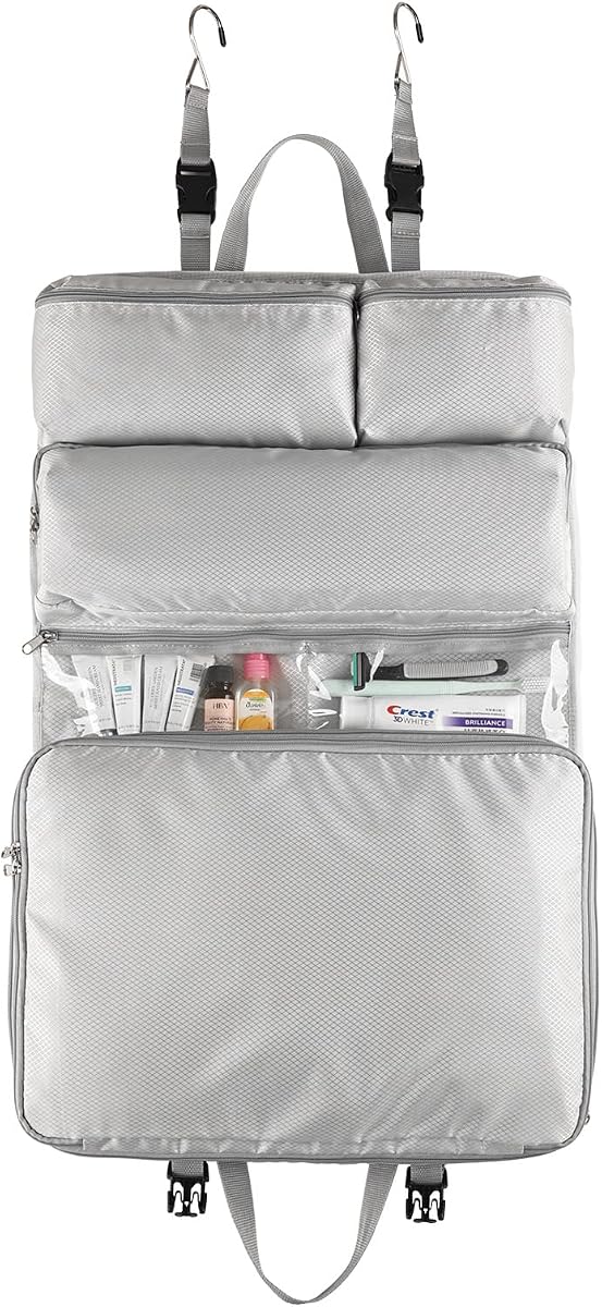 Surblue Travel Hanging Storage Bag for Luggage with Hooks and Handle Compression Packing Cube 6-in-1 Suitcase Organizer Travel Packing Organizers Space-Saving Carry-on Closet, Lightgrey