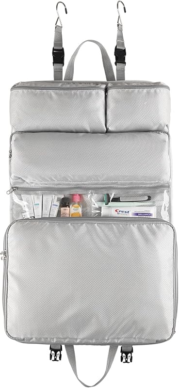 Surblue Travel Hanging Storage Bag for Luggage with Hooks and Handle Compression Packing Cube 6-in-1 Suitcase Organizer Travel Packing Organizers Space-Saving Carry-on Closet, Lightgrey