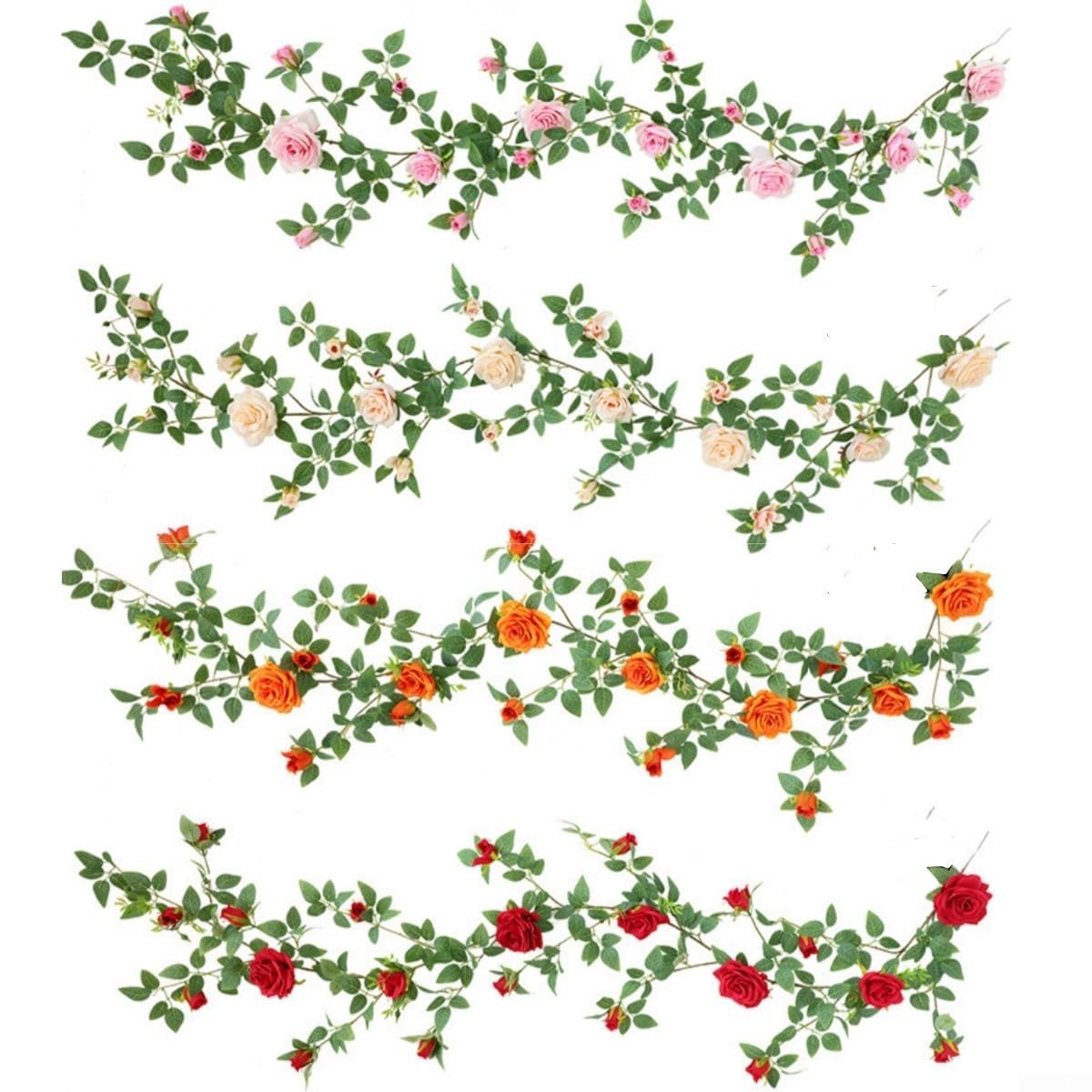 Künstliche Rosen- und Pfingstrosengirlande aus Seide (Rot)