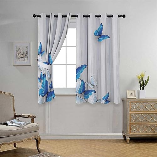 Miniatura 3 de Cortinas de sala de estar, juego de 2 paneles, decoración de mariposas, cortinas opacas para puerta, cortinas para Ventanas de Cuarto de 110