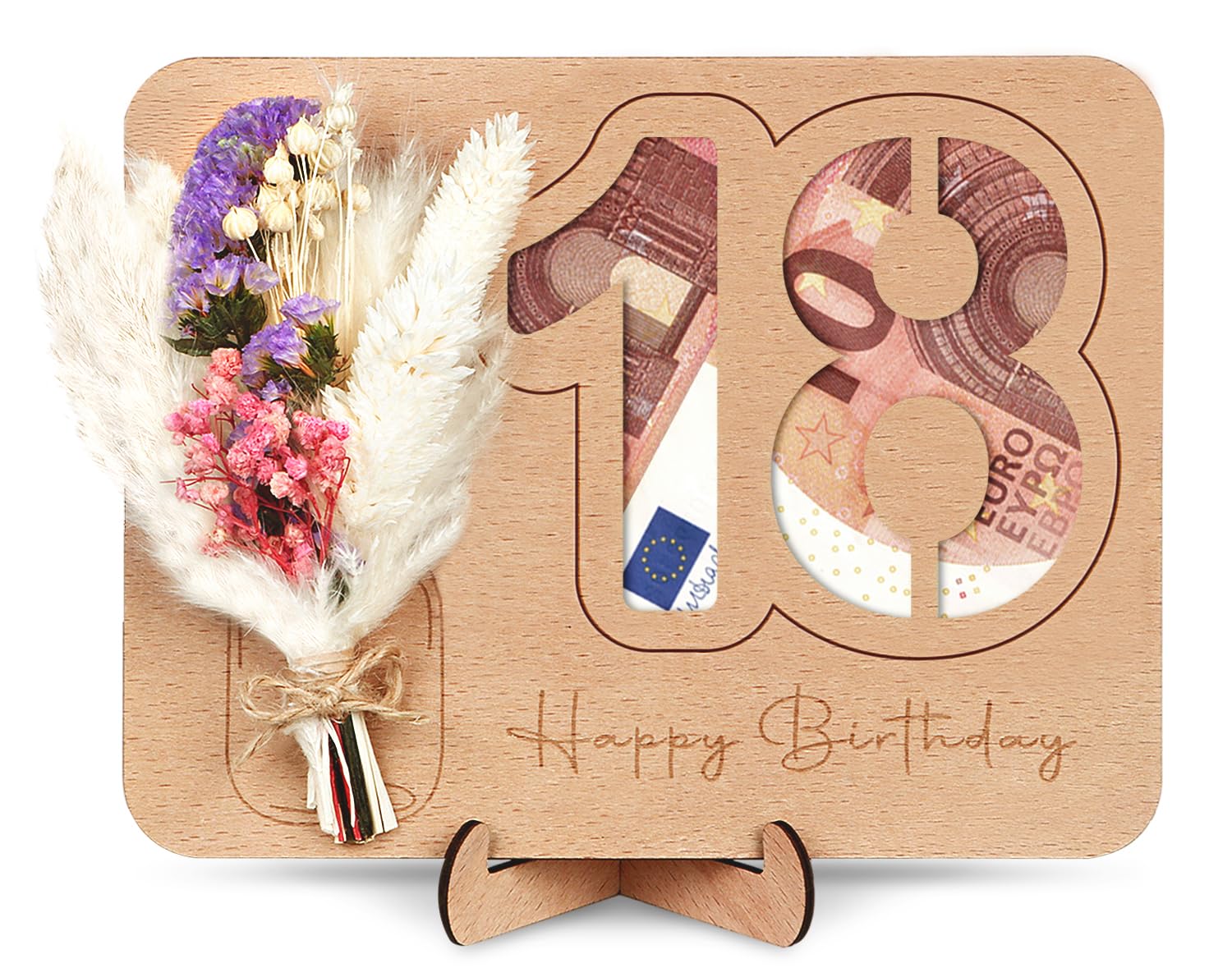 18. Geburtstag Geldgeschenk-Rahmen Aus Holz – Personalisiertes Geschenk Mit Gravur, 30x20 Cm