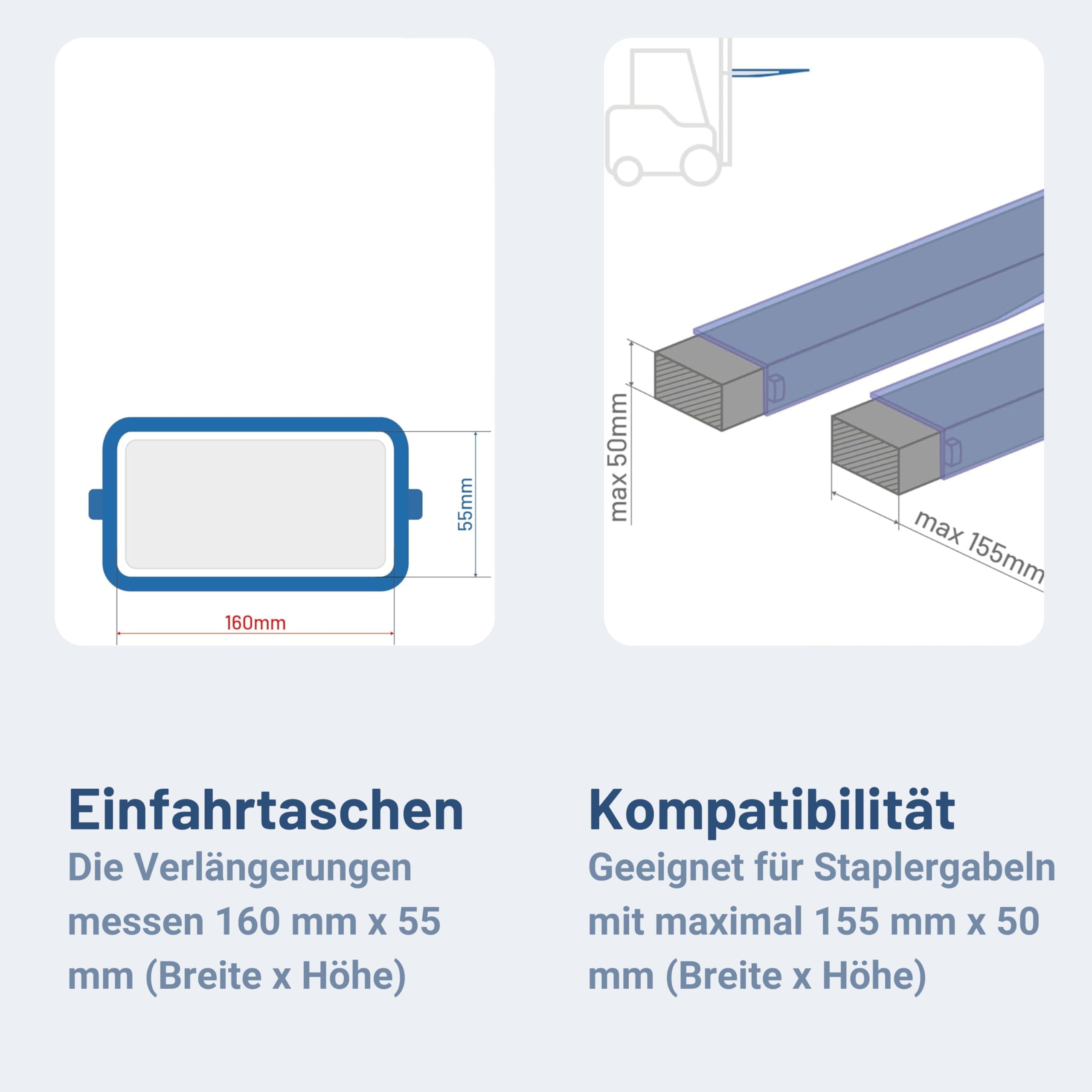 Pallit 2,0m Gabelverlängerung geschlossen 2000mm Länge 160 x 55 mm Innenmaß Extend Gabelverlängerung Stapler Zubehör aus Stahl Paar Zinkenverlängerung Lange Gabel