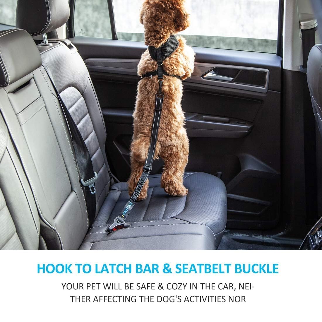 IOKHEIRA ceinture sécurité chien avec Système d'absorption d'énergie, harnais chien adaptée à la prise de siège de voiture, LATCH et ISOFIX