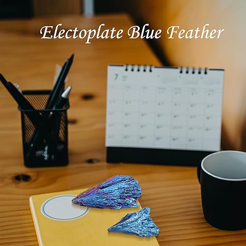 Miniatura 6 de Natural Healing Black Tourmaline Raw Stone 2PCS Electroplate Blue Flame Irregular Forma de Pluma Protección Purificación Meditación Eliminación