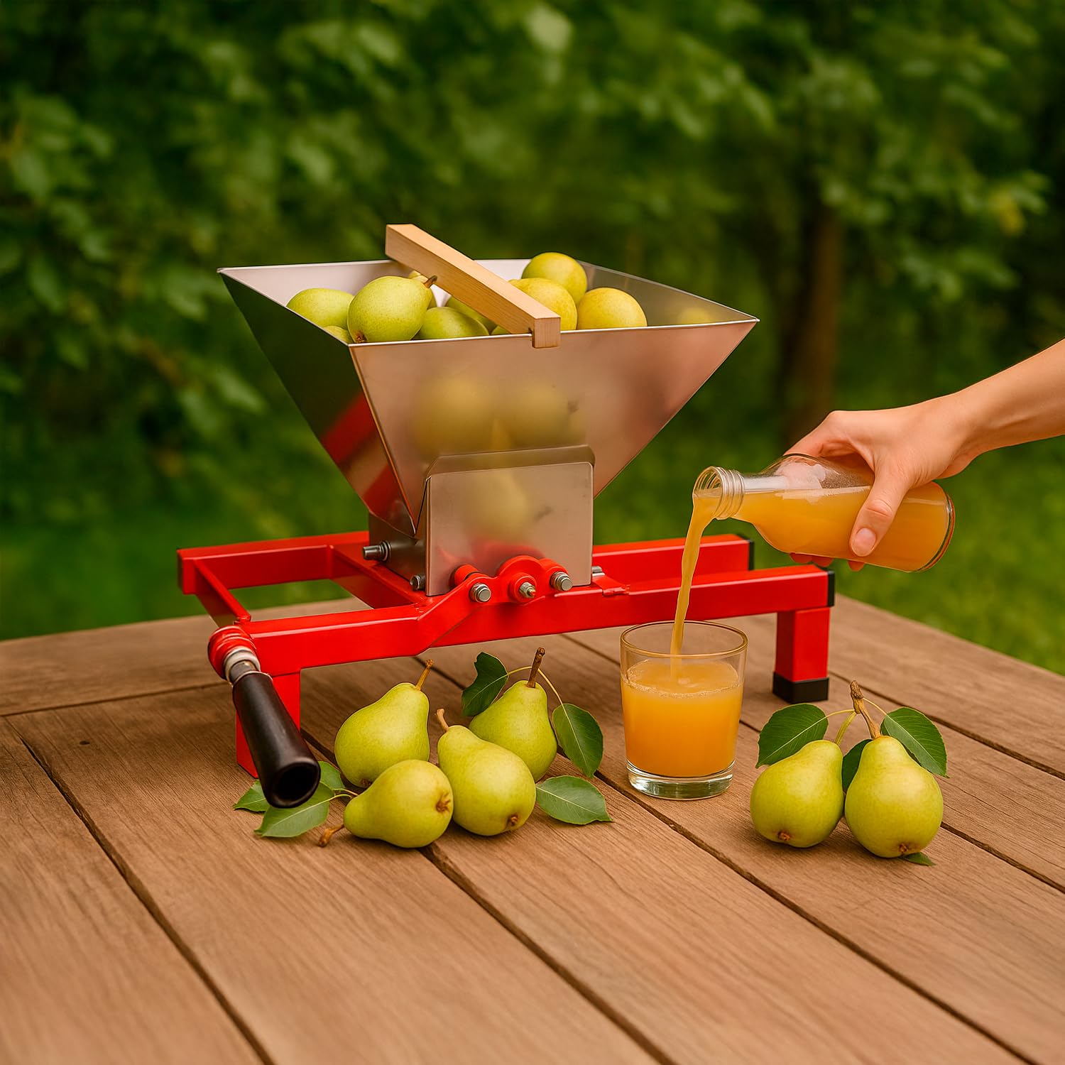 Trituradora de frutas de 7 L en acero inoxidable con cuchillas de aluminio – Picadora manual para manzanas, peras, ciruelas y uvas – Ideal para sidra y vino.