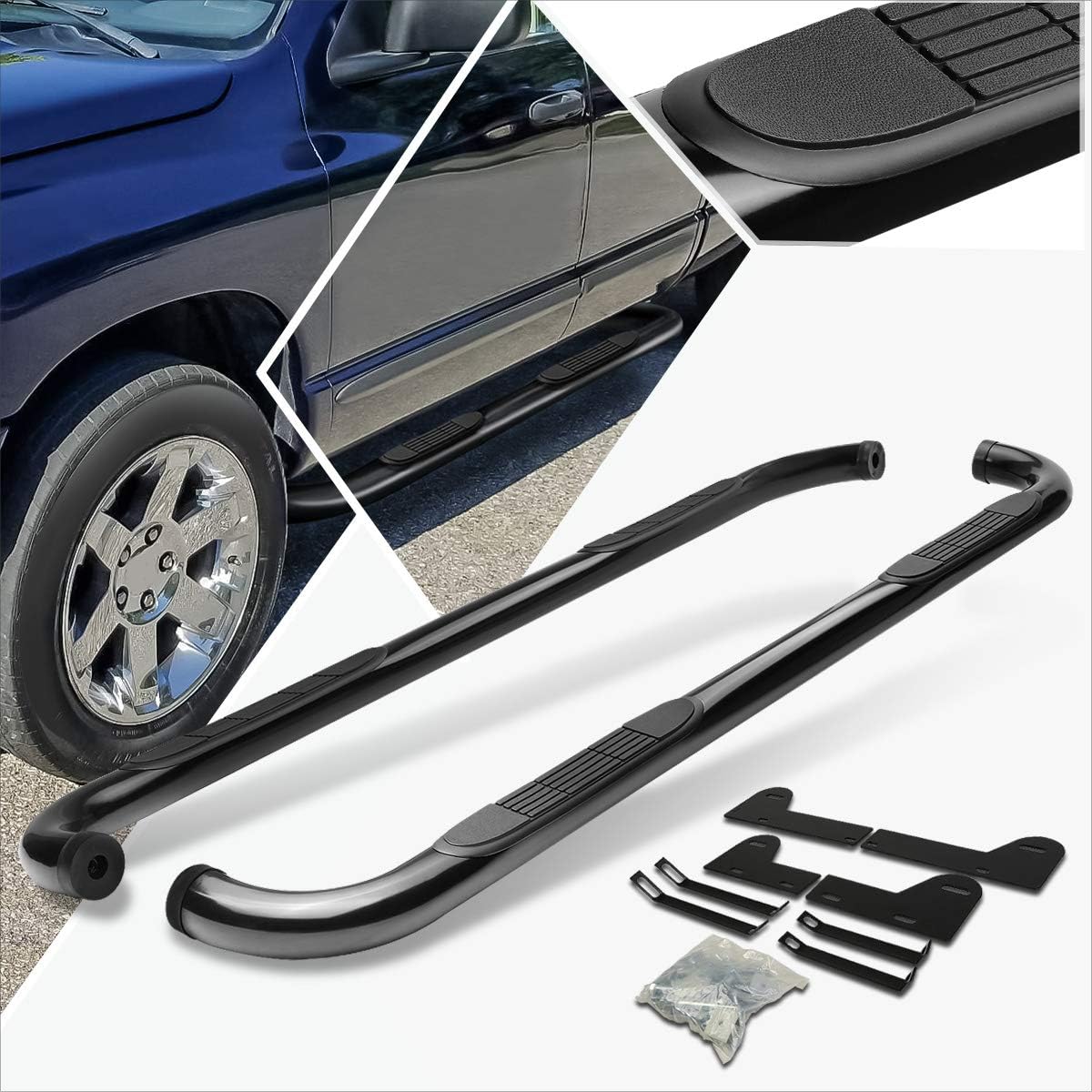 (2Pcs) 3 Inch Black Round Nerf Bars Side Steps Running Boards Compatible with 02-09 Dodge Ram Crew Cab