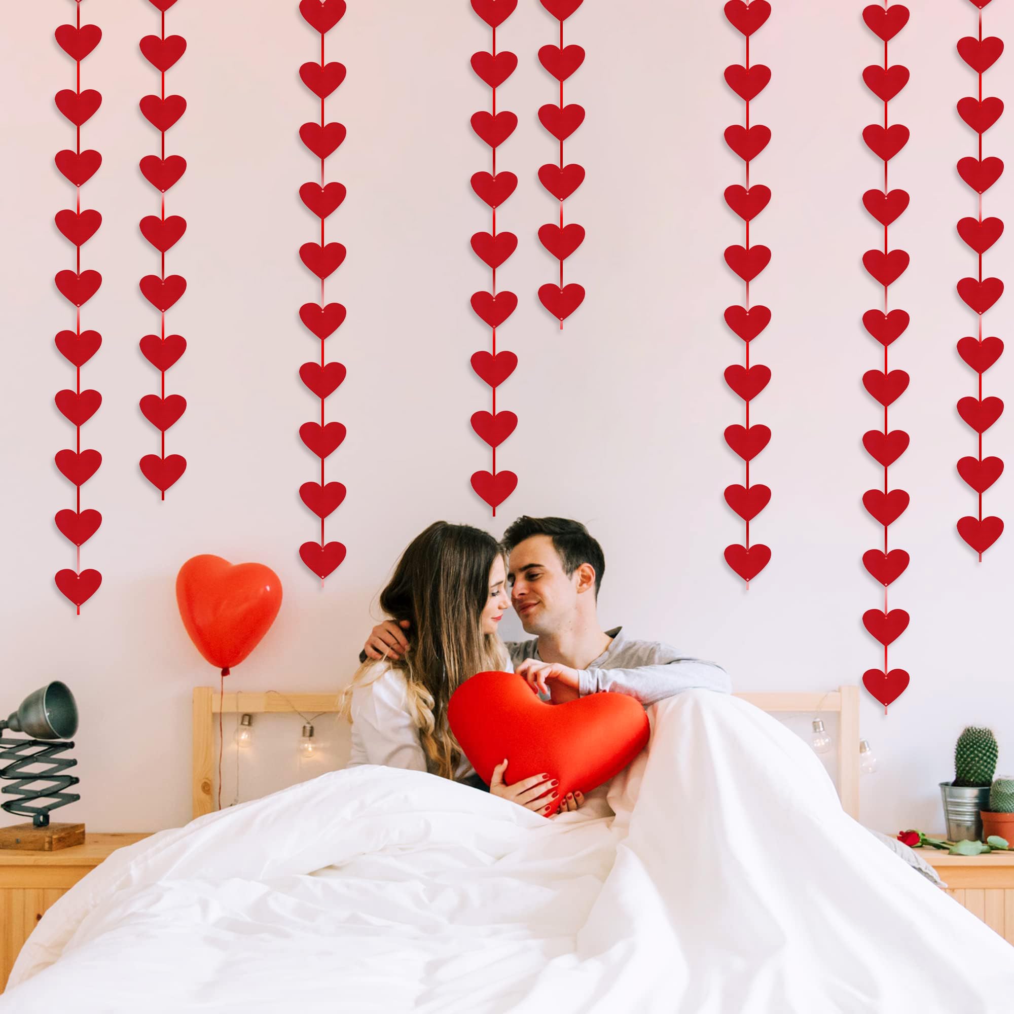 Guirnalda de corazón rojo para el día de San Valentín, 72 piezas premontadas en forma de corazón rojo para decoración del día de San Valentín, decoraciones del día de galentinas, suministros de