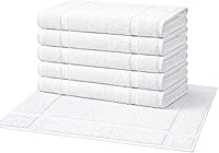 Pearl Linens 6-Pack 100% Cotton Bath Mats 18x25 - Soft Absorbent Bathroom Floor Towels, Quick-Dry After Shower Mats, Machine Washable White
