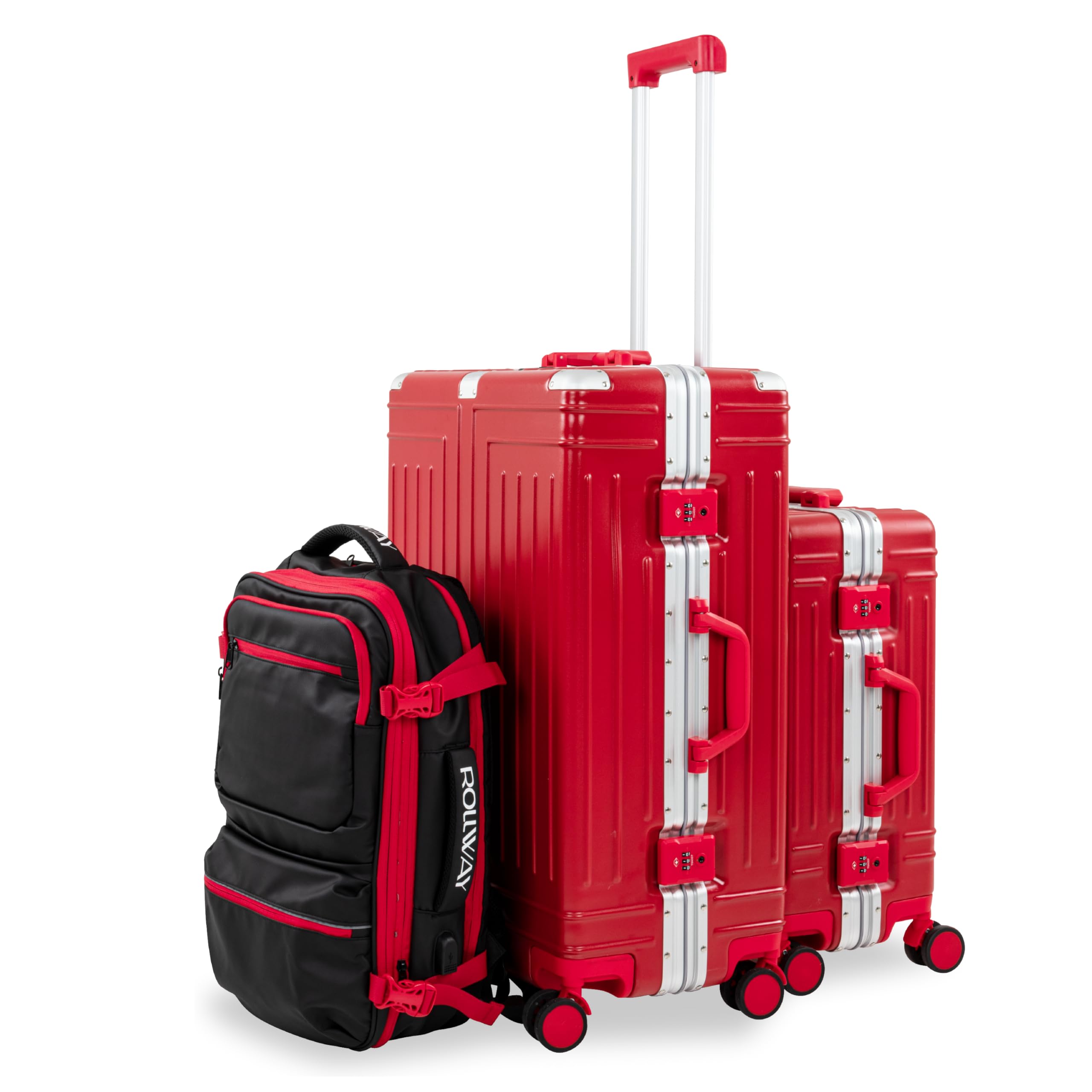 Set de 2 Maletas Premium 20 y 26 Pulgadas + Mochila de viaje Equipaje de mano Con Candado - Rojo