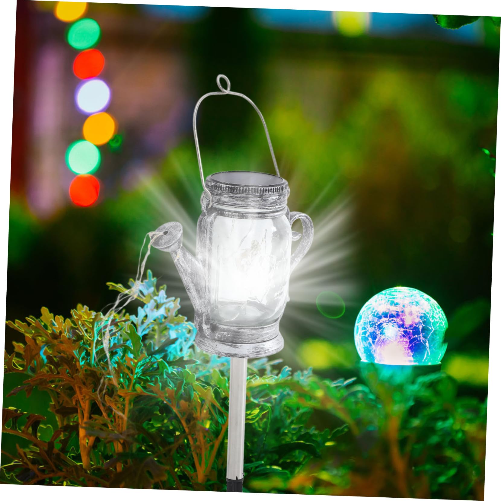 2 pezzi Lanterne a Sospensione Barattoli Trasparenti Forma di Bollitore Luci da Giardino Impermeabili per Esterni Decorazione Romantica con Illuminazione Automatica Notturna