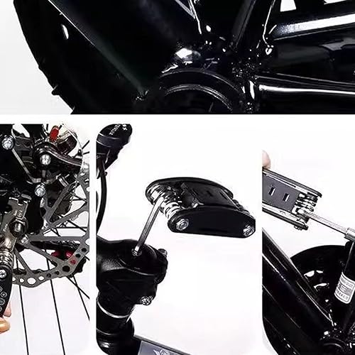Miniatura 6 de Kit de herramientas de reparación de bicicleta negra, multiherramienta 16 en 1 con 2 cucharas de hierro para neumáticos de bicicleta, esenciales