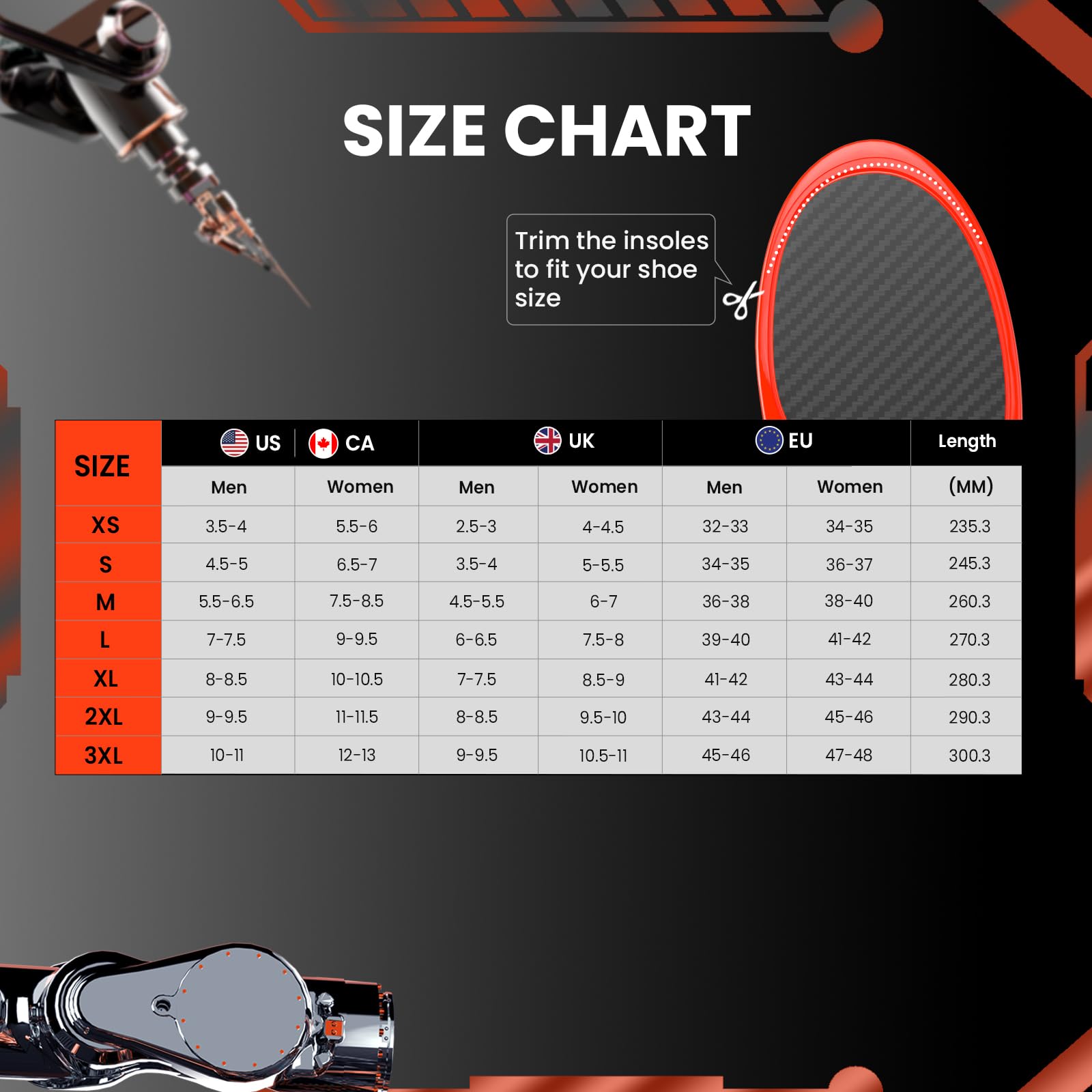 Welnove Semelle Carbone pour Running, Semelle Sport pour Football et Basketball – Dotées d'un soutien de la voûte plantaire, ces semelles améliorent les performances-XL-Femme 43-44|Homme 41-42