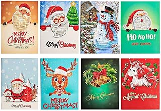 YOBEYI DIY Christmas Card with Diamond Painting Drill by Numbers 8Packs Christmas Tree Santa Claus New Year Greeting Card Christmas Stickers Christmas Gifts (C)