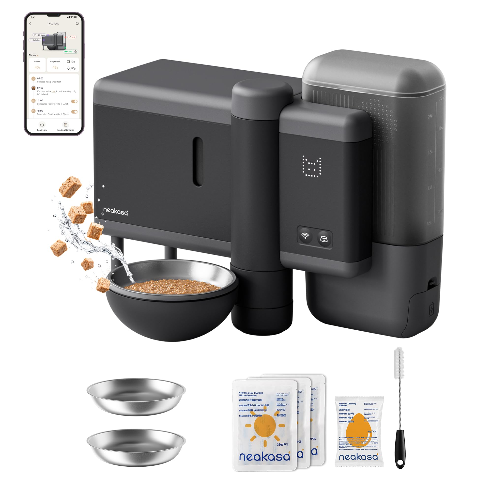 Riko Automatic Wet Food Cat Feeder for Freeze-Dried Cat Food, Grey