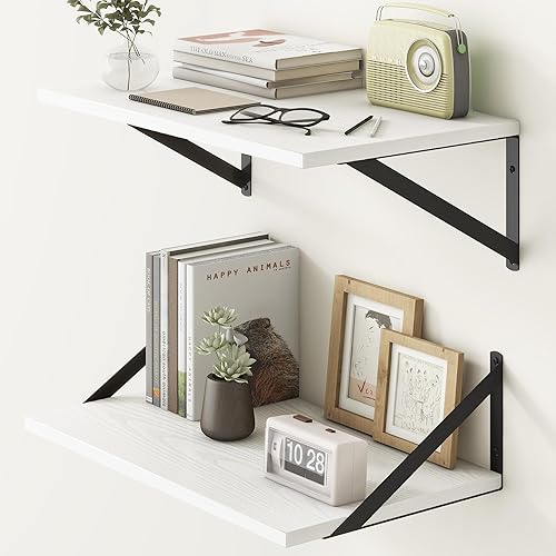 Miniatura 77 de Fun Memories Estantes flotantes profundos para pared, estantes flotantes negros de 12 pulgadas de profundidad, juego de 2, estantes de pared de 16