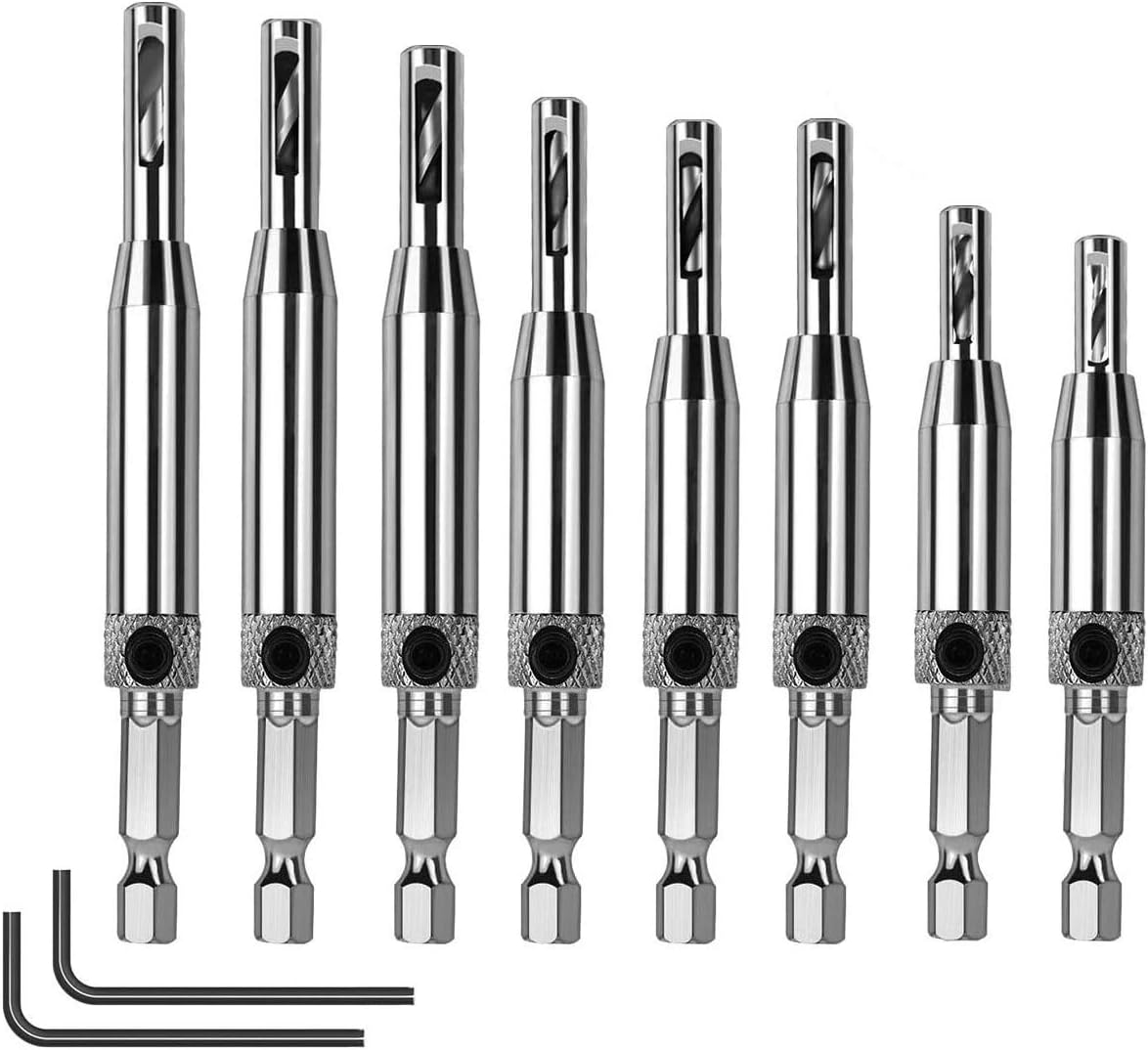 10 Pcs Hinge Drill Bit Set, HSS Self Centering Drill Bits for Wood Door Window Cabinet Woodworking Hinge Hardware Pilot Hole Drill Bit(5/64" 7/64" 9/64" 11/64" 13/64" 1/4" 5mm)