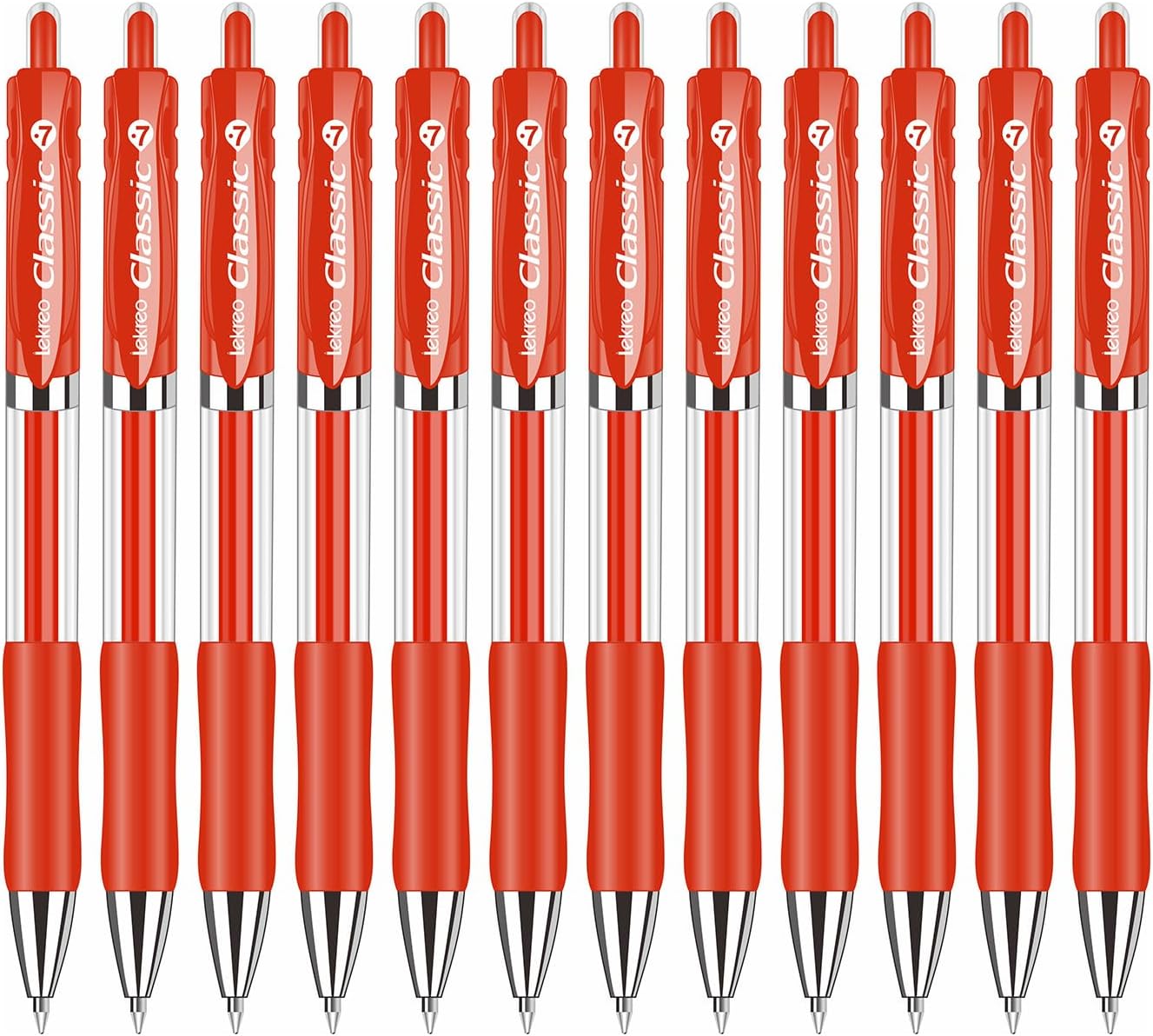 Classic Retractable Gel Roller Pens, 0.7mm Fine Point, Red Ink (Red - 12 Packs)
