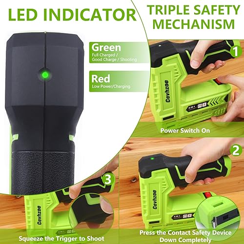 Miniatura 5 de Kit de pistola de grapas eléctrica, 3.7 V de potencia eléctrica inalámbrica 2 en 1 pistola de grapas y clavos, grapadora a batería de 2.0 Ah para