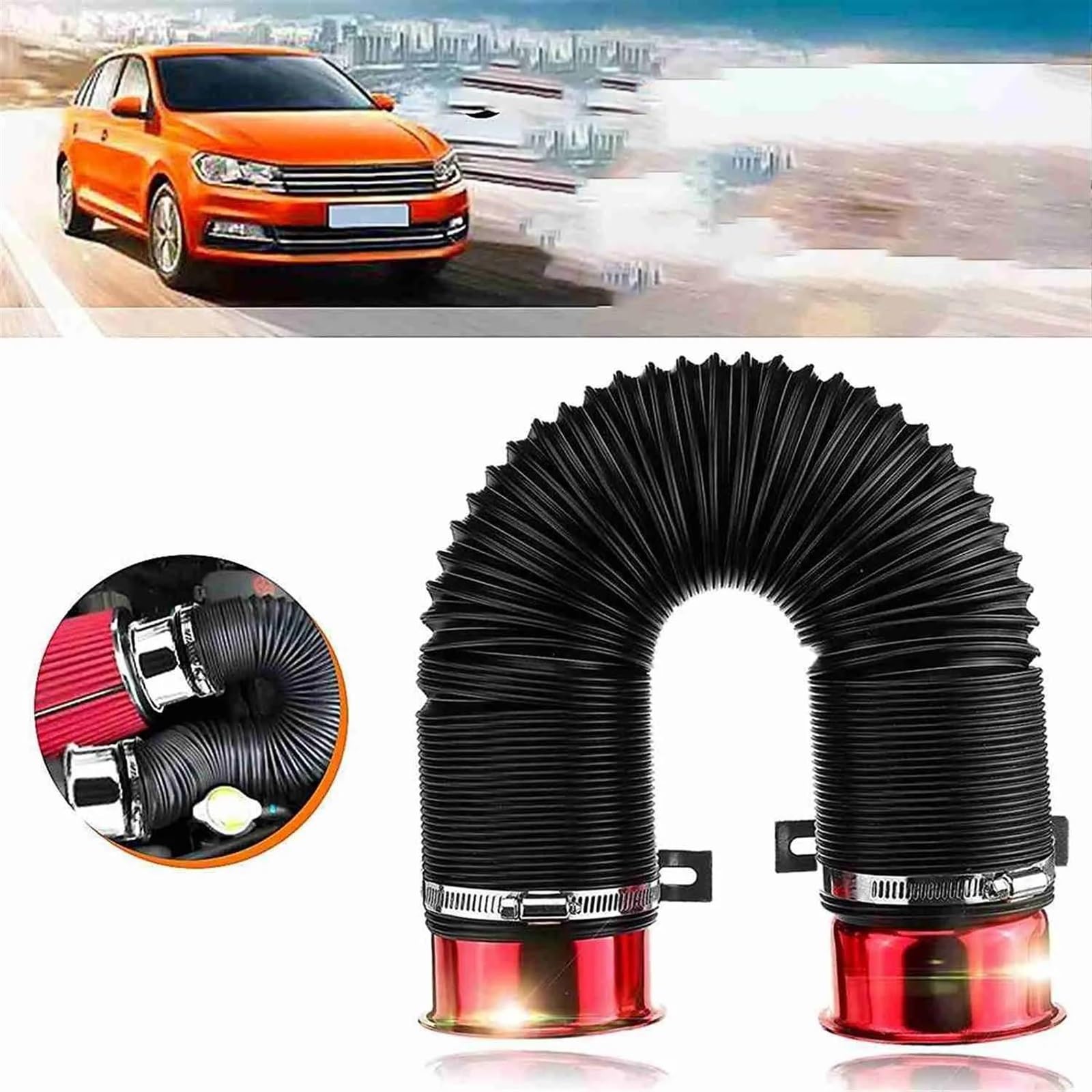 Kit de Manguera Flexible de conducto de alimentación para Filtro de Aire de Coche de 76 mm y 1 m con Abrazadera de Entrada de tobera, Tubo de admisión de Aire A